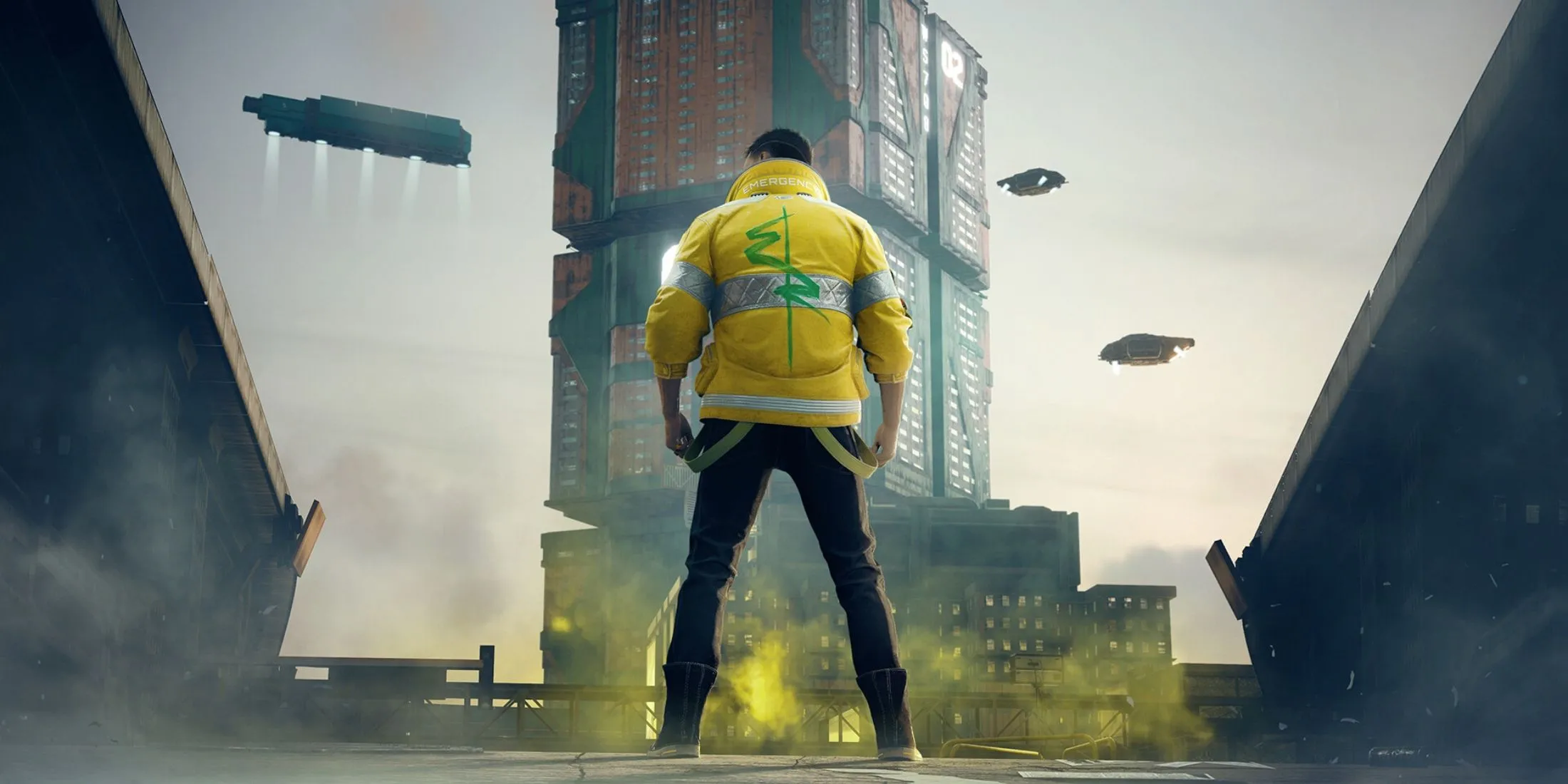 Cảnh chơi game Cyberpunk 2077 với nhân vật V đang di chuyển trong một con phố neon của Night City.