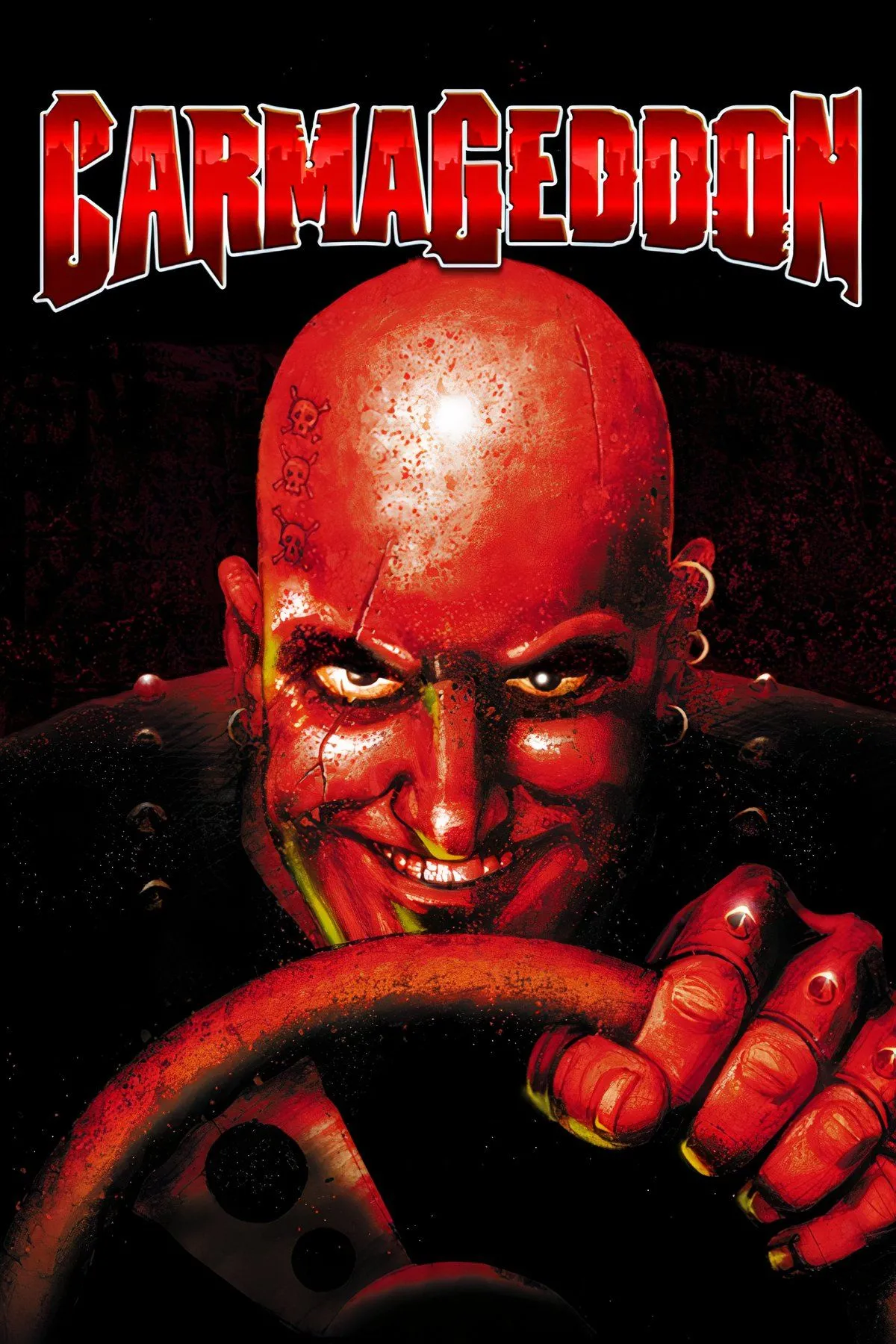 Cảnh đua xe hỗn loạn trong game Carmageddon với nhiều vụ va chạm