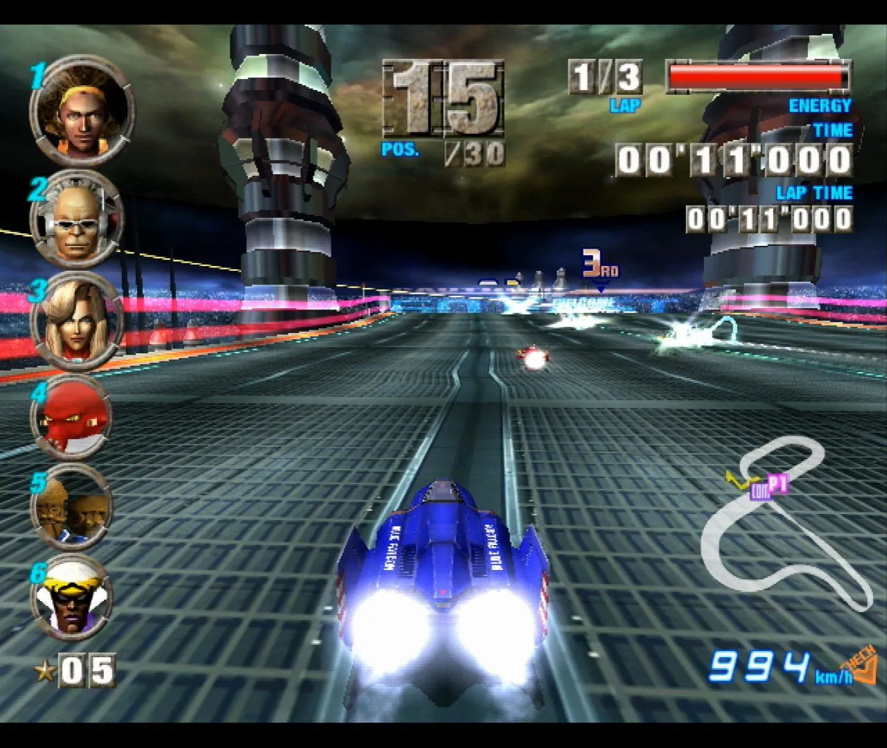 Cảnh đua xe tốc độ cao trong game F-Zero GX với đồ họa sống động