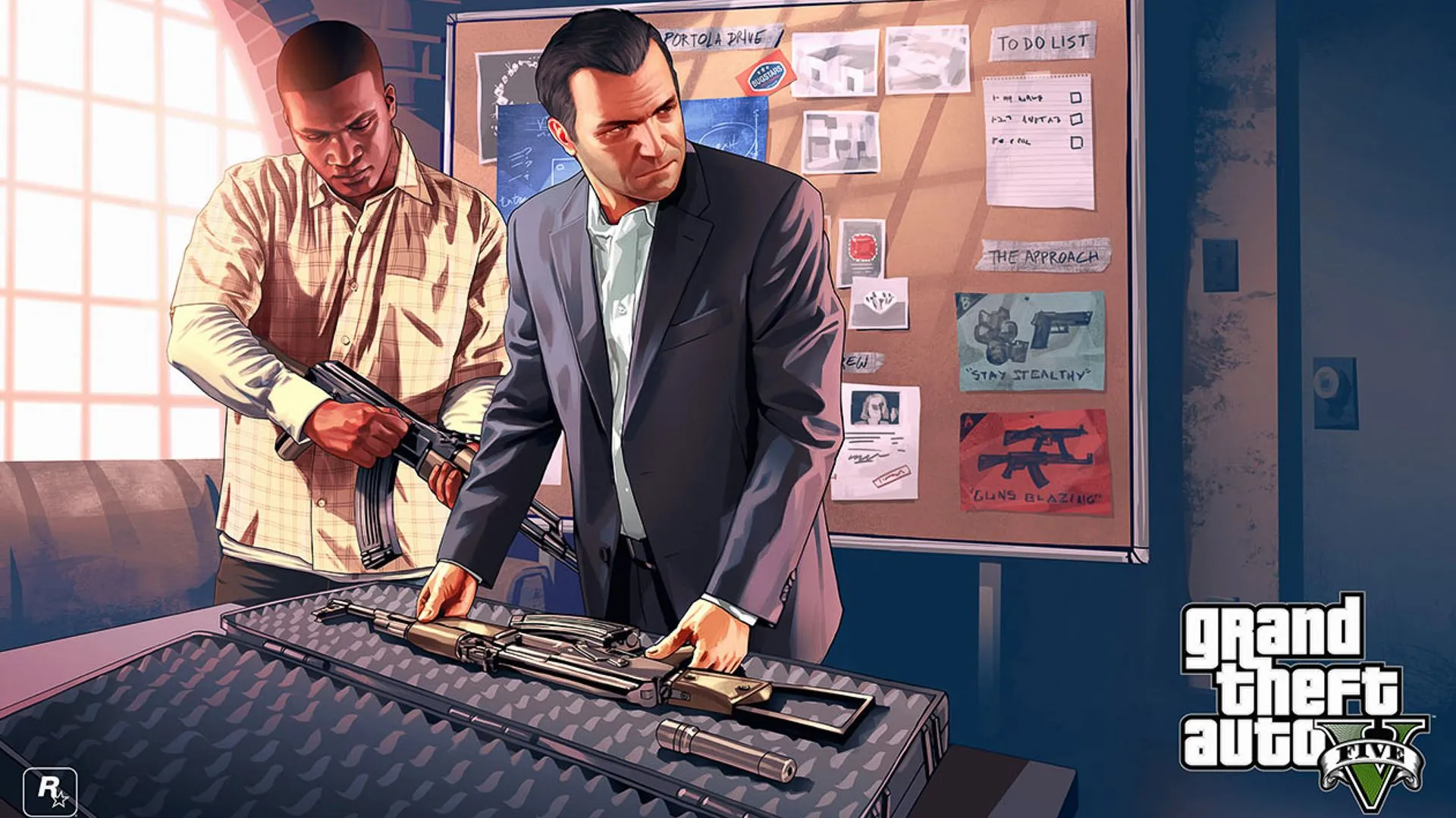 Cảnh đường phố trong Grand Theft Auto V, thể hiện môi trường game phong phú