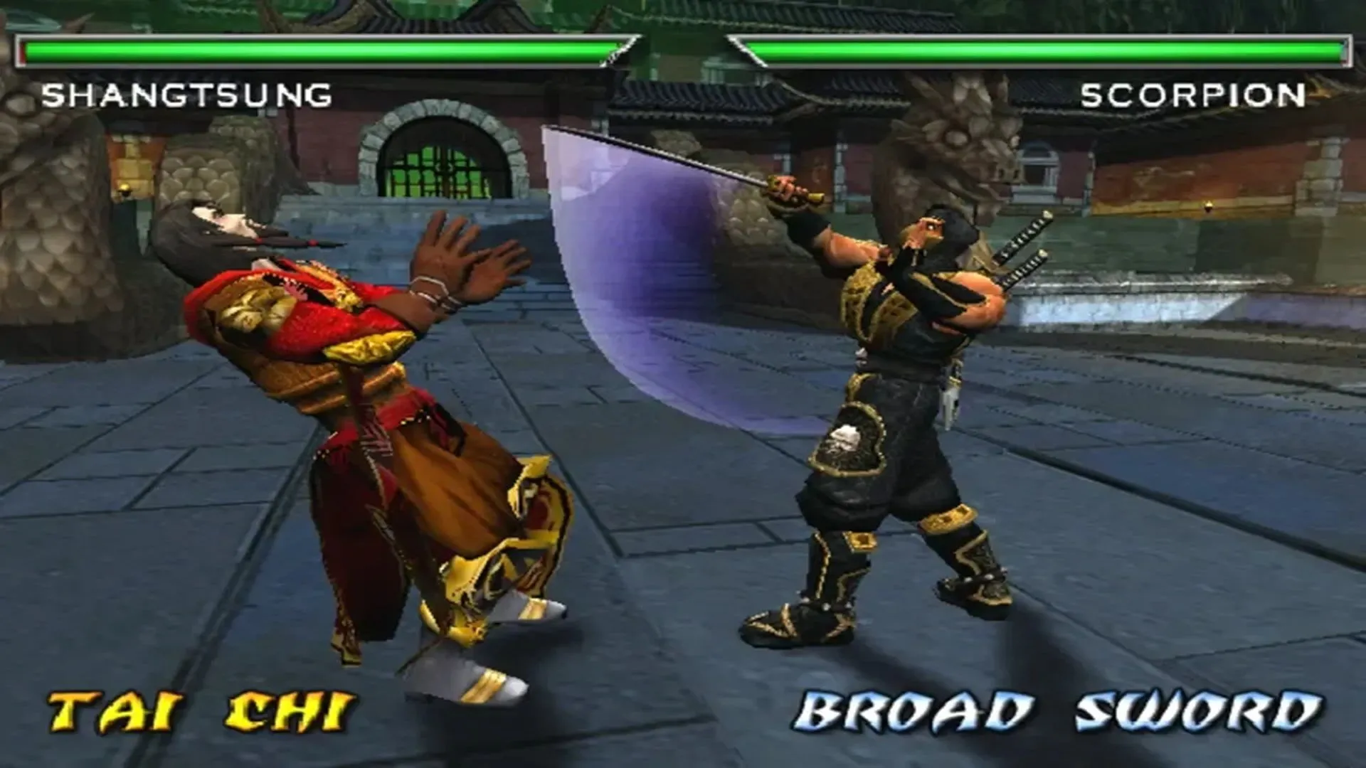 Cảnh gameplay đặc trưng trong Mortal Kombat: Deadly Alliance, tựa game mở đầu kỷ nguyên 3D của series
