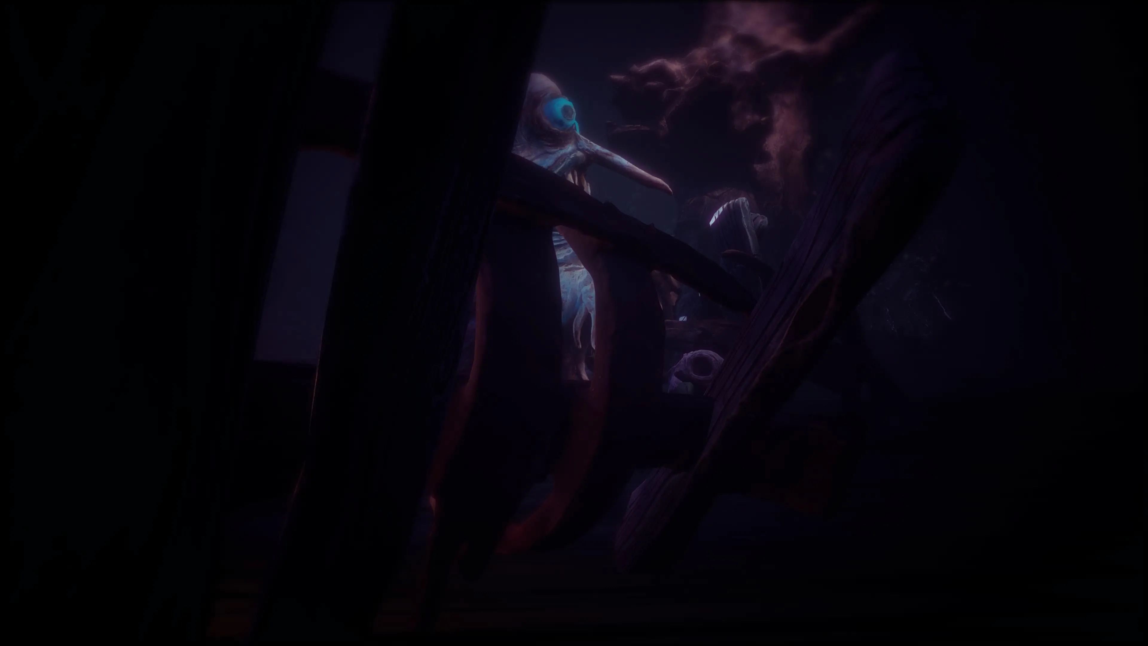 Cảnh gameplay lén lút trong The Midnight Walk khi người chơi cố gắng tránh các sinh vật đáng sợ