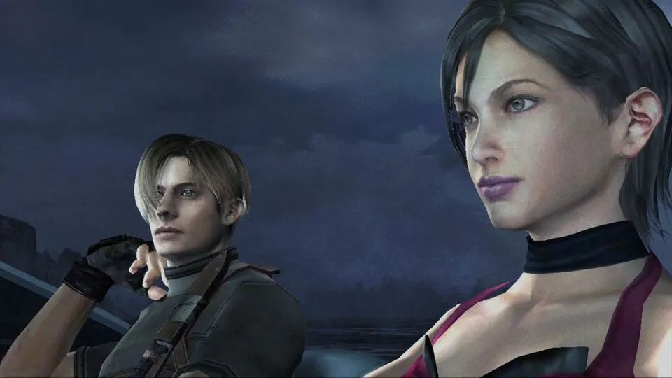 Cảnh gameplay Leon S. Kennedy sử dụng súng ngắn trong một khu vực tối tăm của Resident Evil 4.