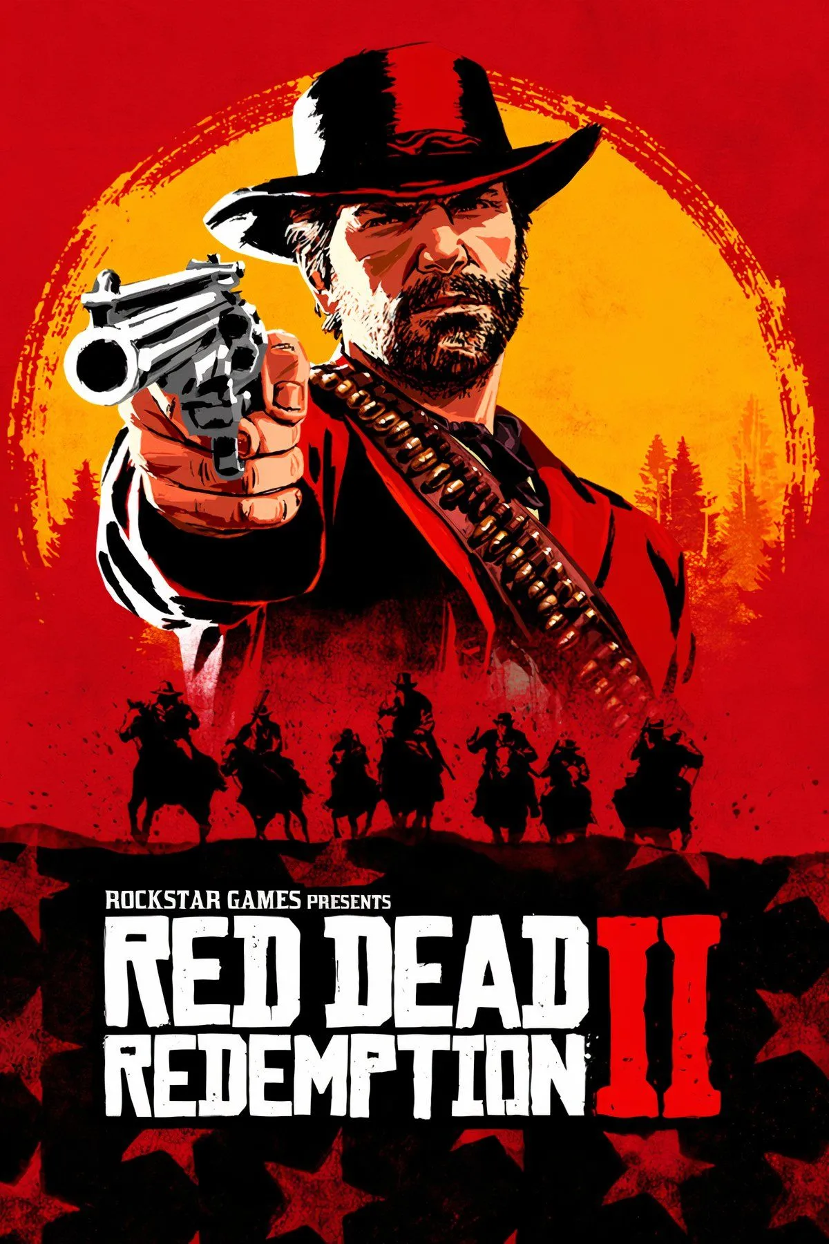 Cảnh kỵ sĩ phi ngựa trong môi trường thiên nhiên hoang dã của Red Dead Redemption 2