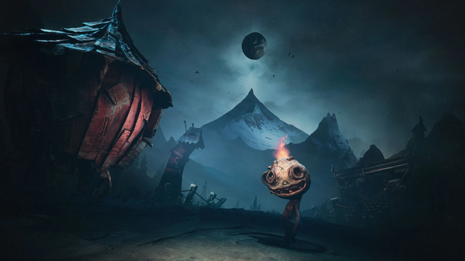 Cảnh quay cận cảnh Potboy với ngọn lửa trên đầu trong game phiêu lưu The Midnight Walk
