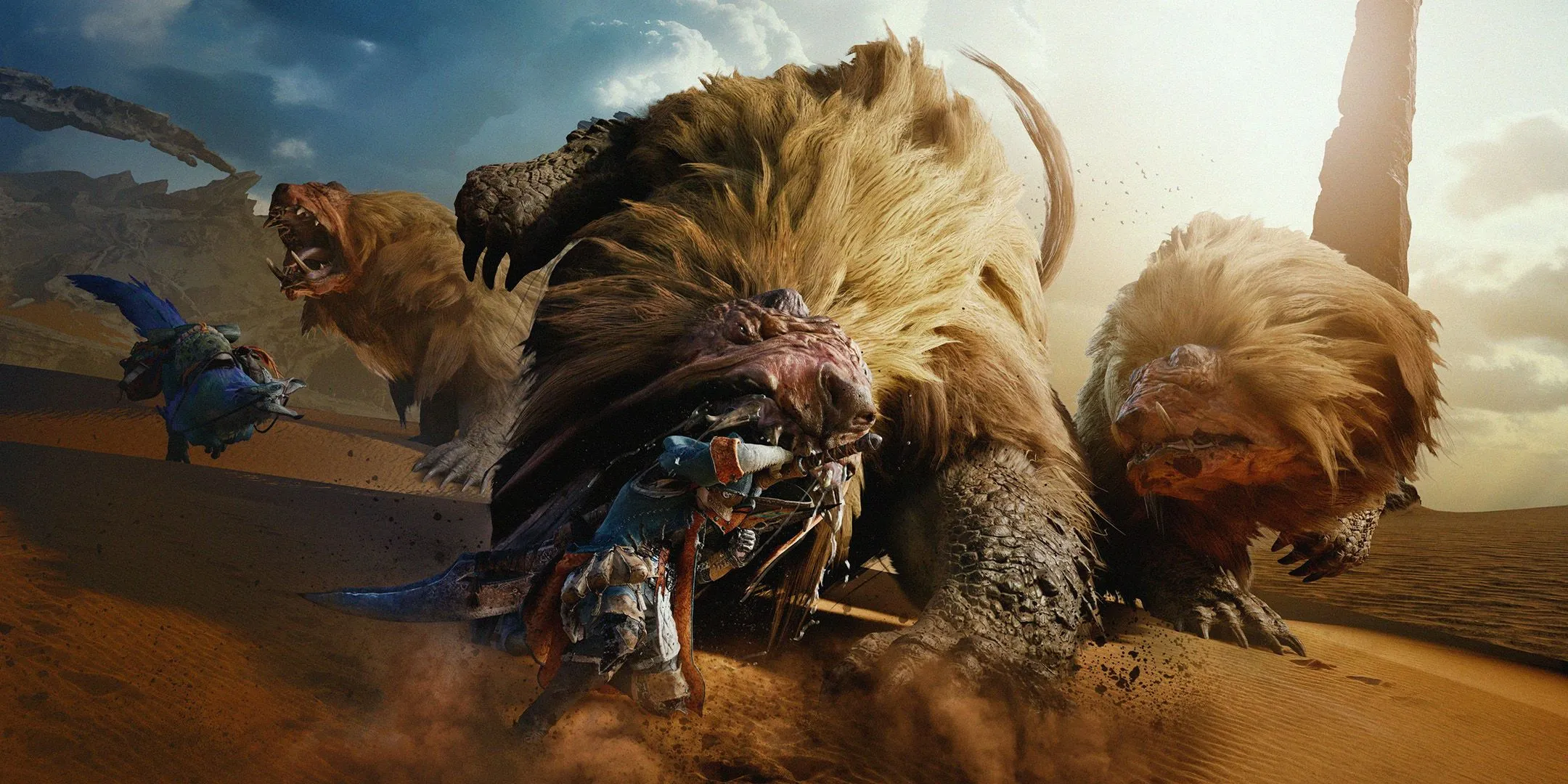 Cảnh thợ săn đối đầu với quái vật trong game Monster Hunter Wilds, minh họa cho bản thử nghiệm beta.