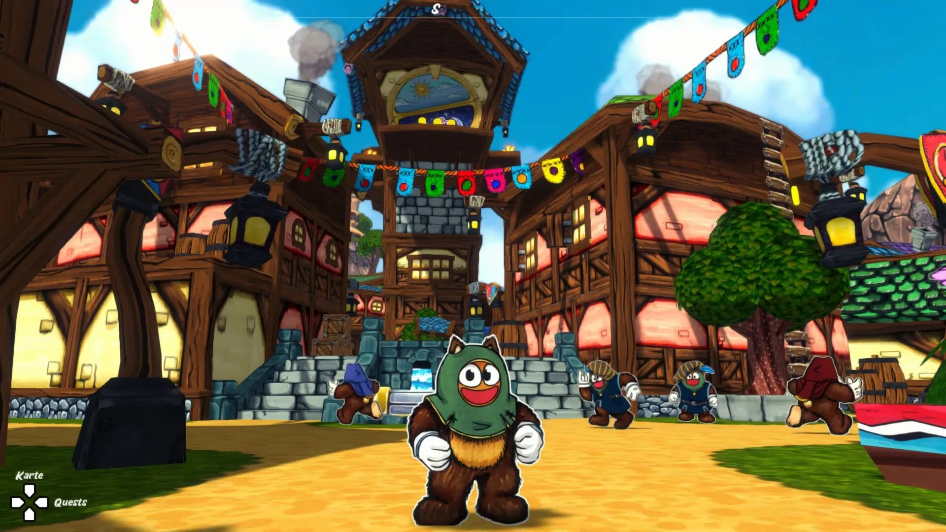 Cảnh trong game Ruffy and the Riverside, thể hiện sự kết hợp độc đáo giữa nhân vật 2D và thế giới 3D. Nhân vật chính đứng cạnh thác nước, minh họa cơ chế thay đổi texture môi trường đầy sáng tạo.
