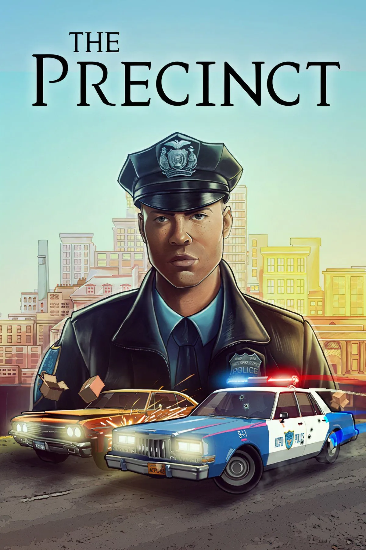 Cảnh truy đuổi xe cảnh sát trong game The Precinct, tái hiện không khí phim cảnh sát thập niên 80