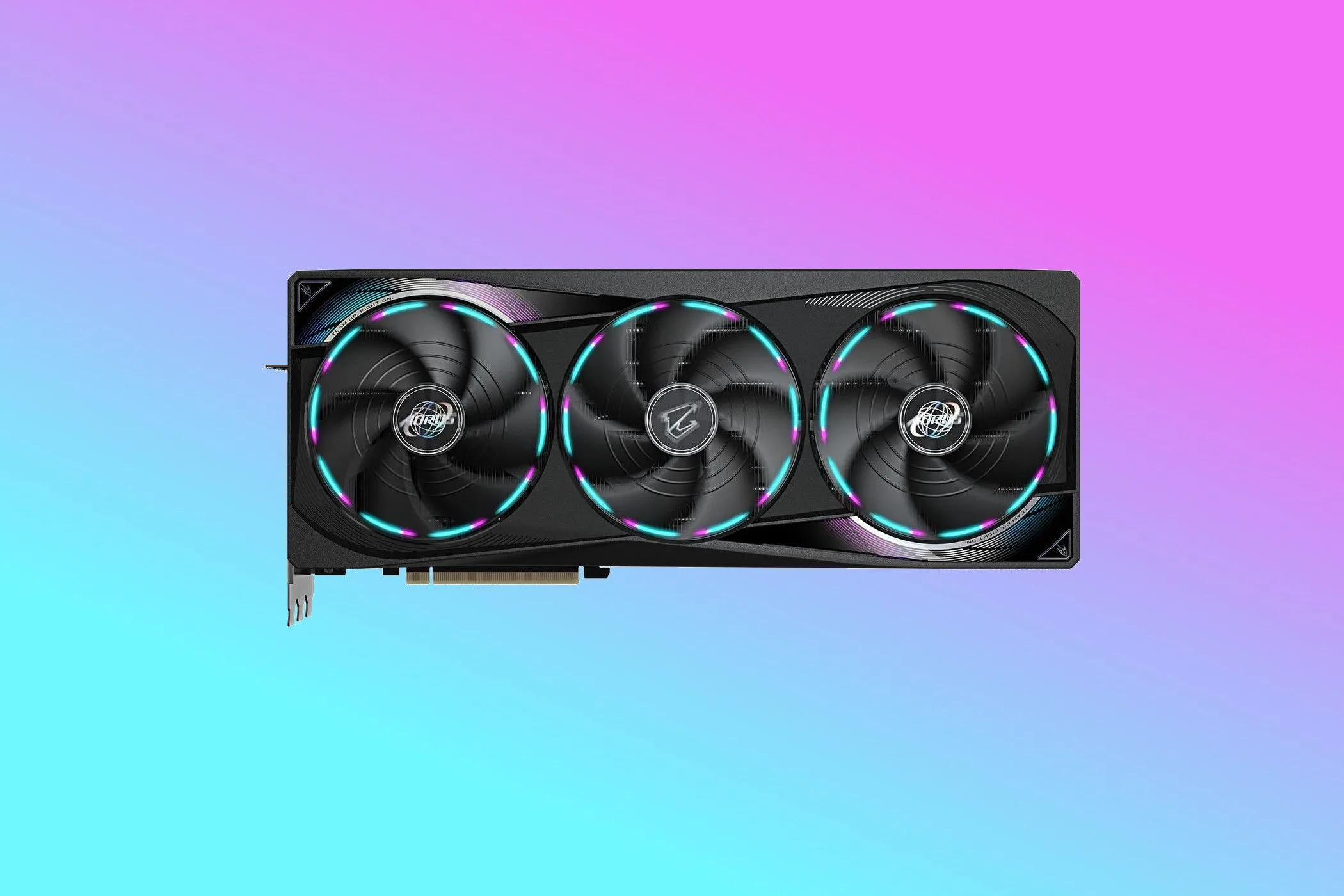 Card đồ họa Gigabyte Aorus GeForce RTX 5070 Ti Master với thiết kế hầm hố, ba quạt tản nhiệt và đèn LED RGB bắt mắt.
