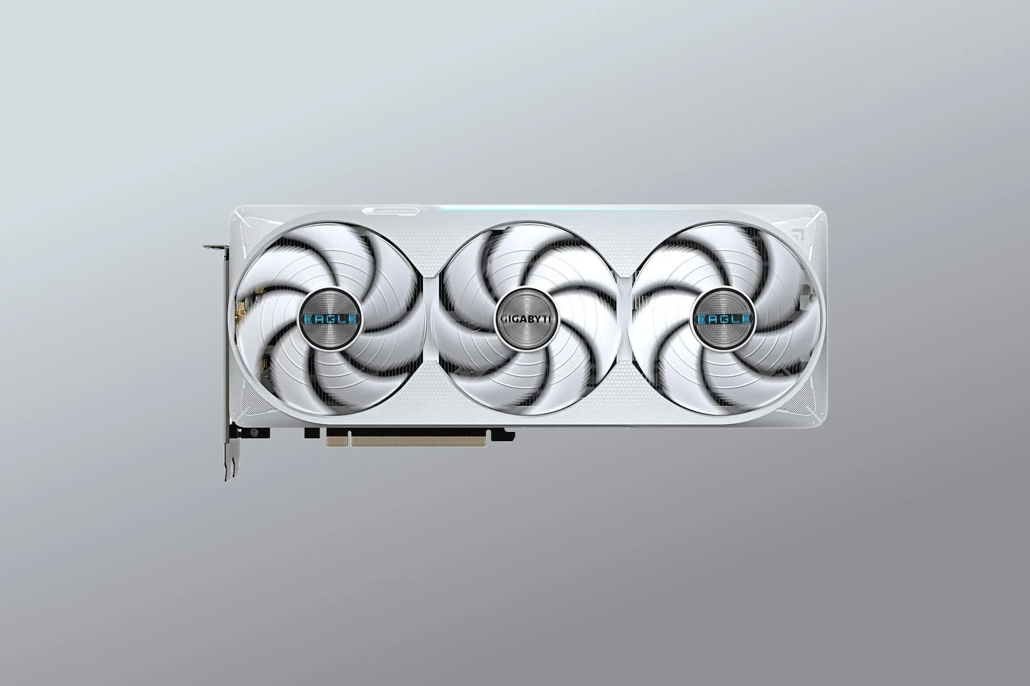 Card đồ họa Gigabyte GeForce RTX 5070 Ti Eagle OC Ice SFF màu trắng, lý tưởng cho các hệ thống PC theo chủ đề màu sáng.