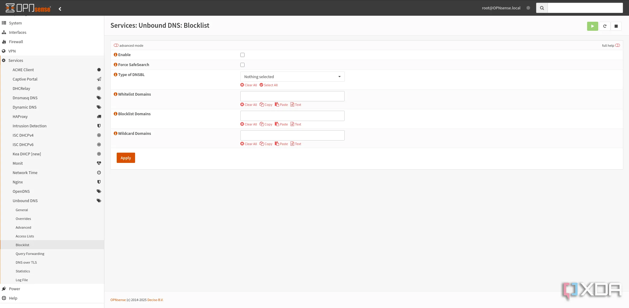 Cấu hình danh sách chặn (blocklist) trong dịch vụ DNS Unbound của OPNsense để ngăn chặn tên miền độc hại