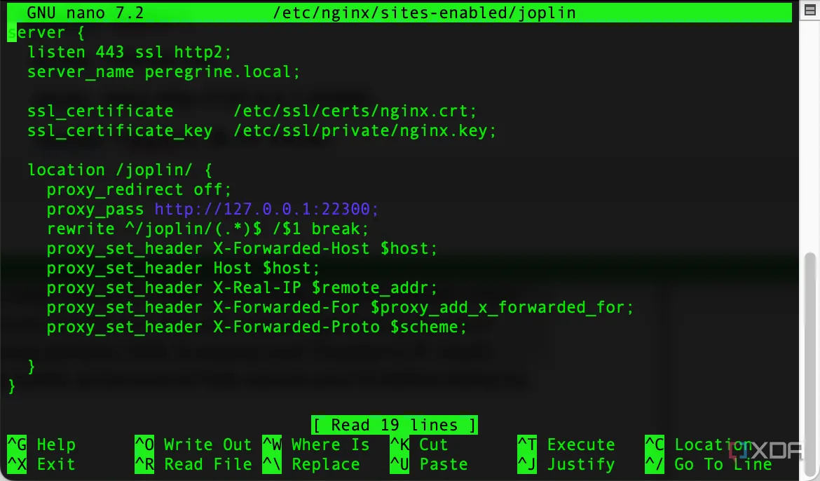 Cấu hình Nginx cho Joplin Server trong tệp /etc/nginx/sites-enabled/joplin