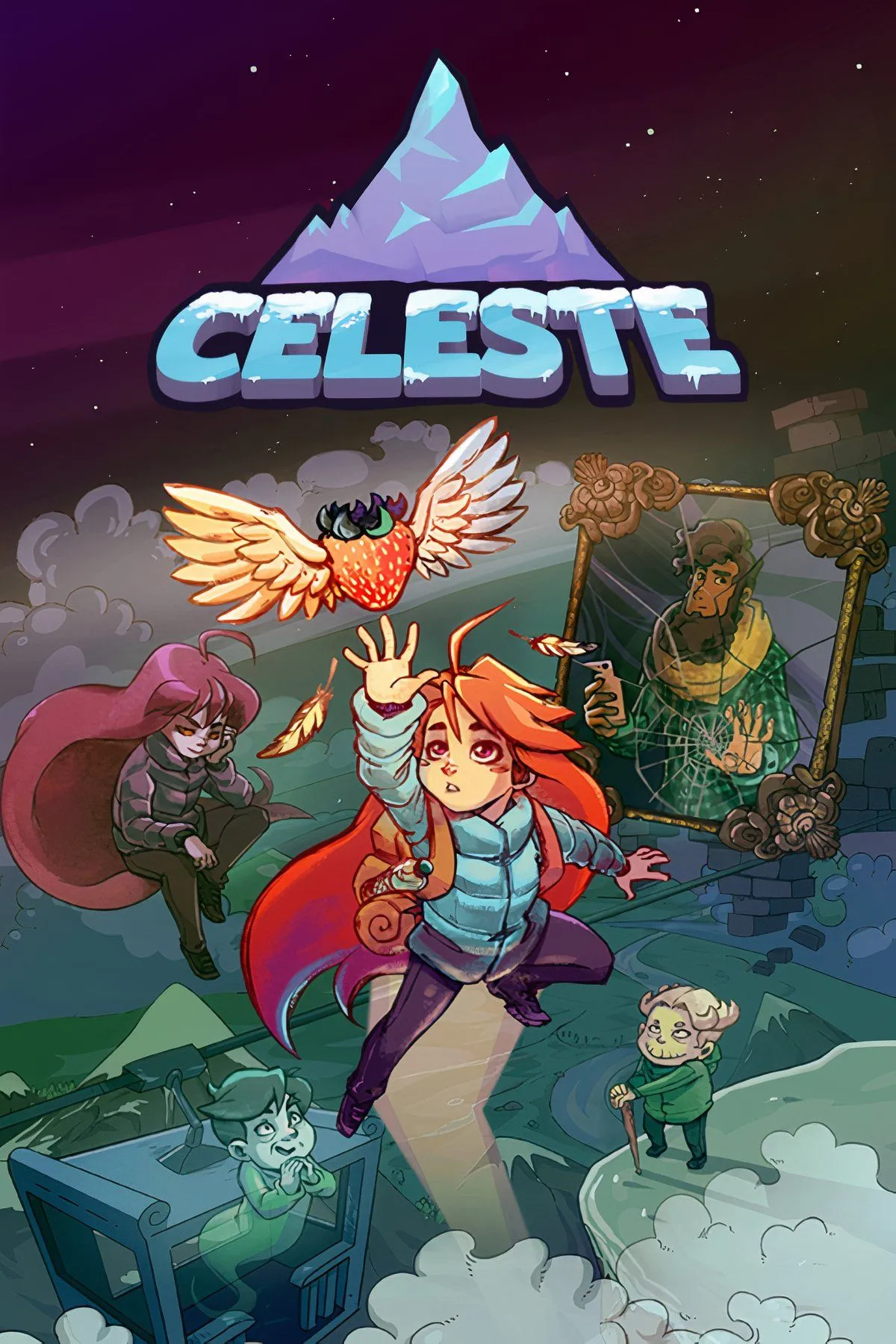 Celeste: Madeline đang đứng trên đỉnh núi tuyết phủ, nhìn ra xa