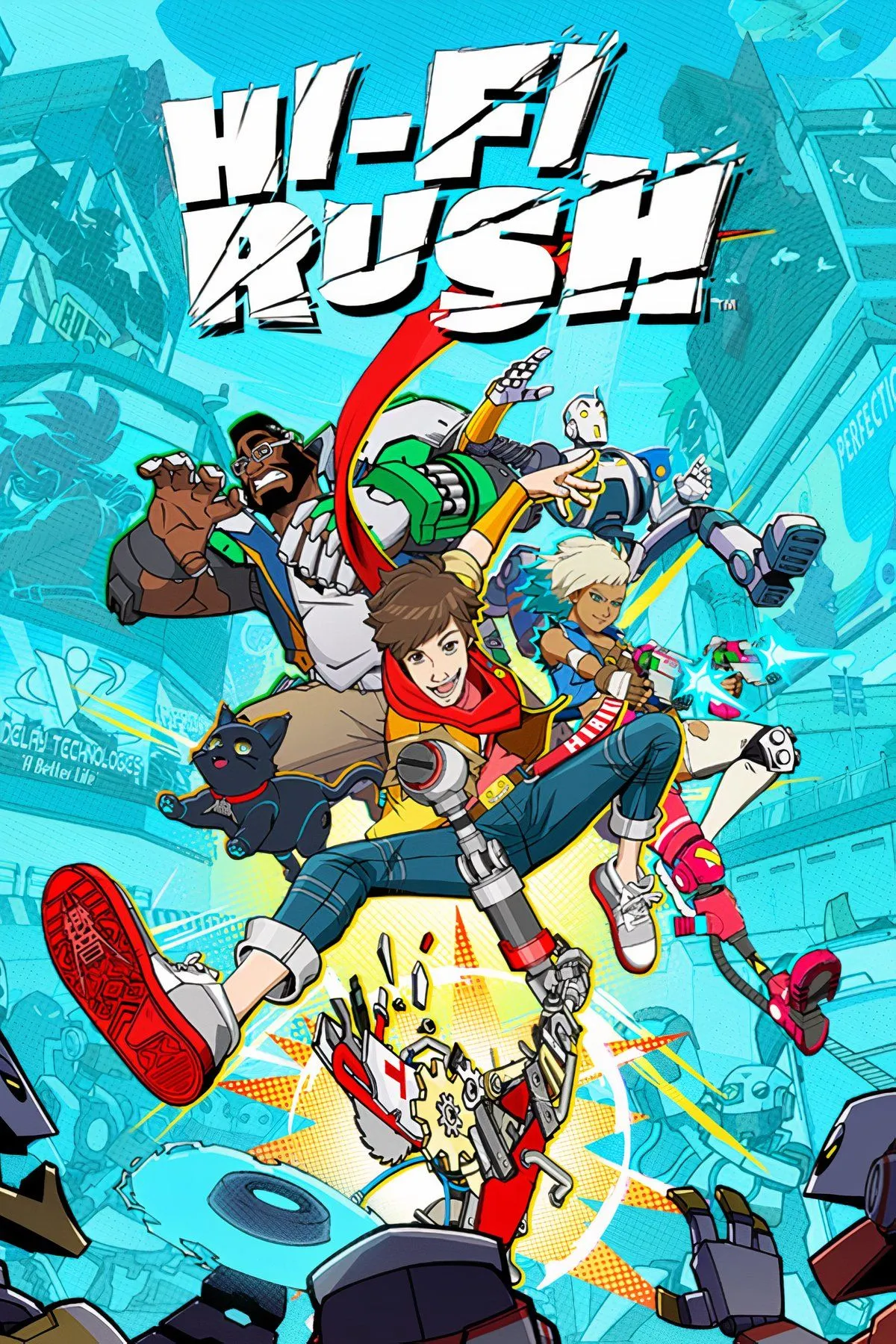 Chai và chú mèo robot 808 trong game hành động Hi-Fi Rush đầy màu sắc