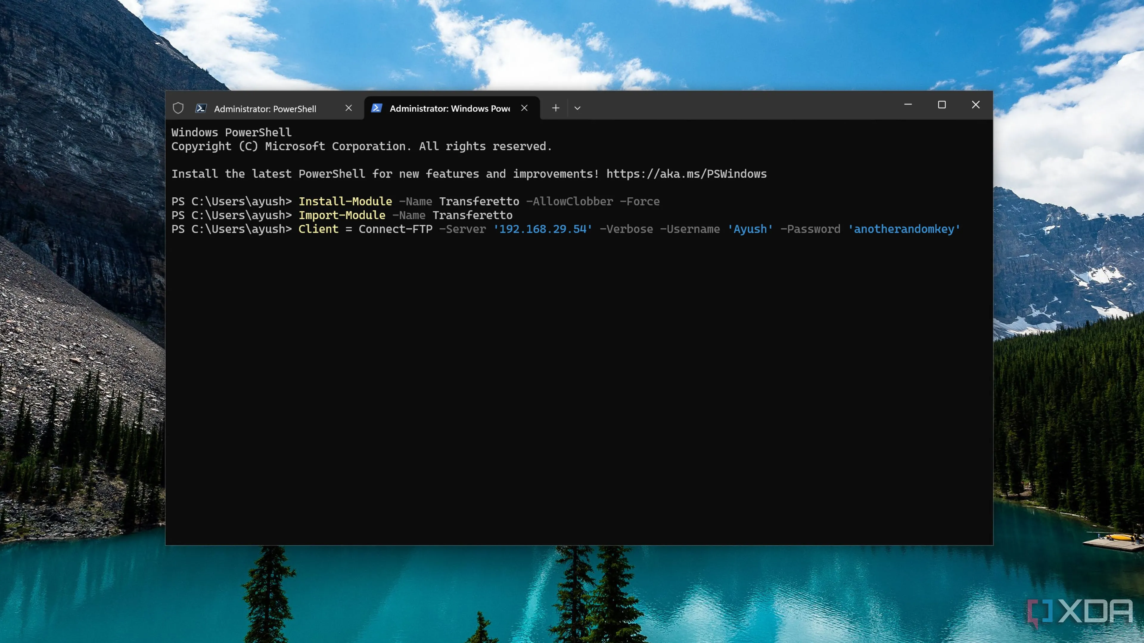 Chạy module Transferetto trong giao diện PowerShell