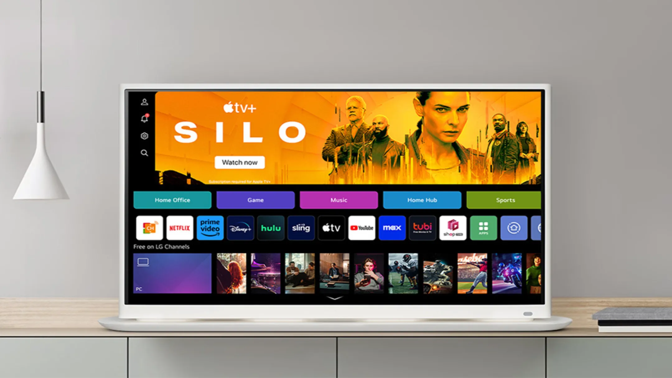 Chi tiết màn hình LG 32SR70U-W 4K UHD đang chạy nền tảng webOS với các ứng dụng giải trí