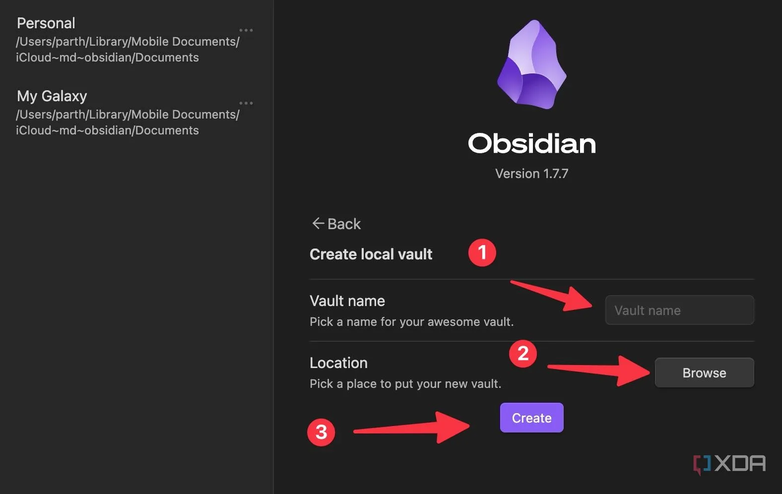 Chọn vị trí lưu trữ Vault Obsidian trên máy tính