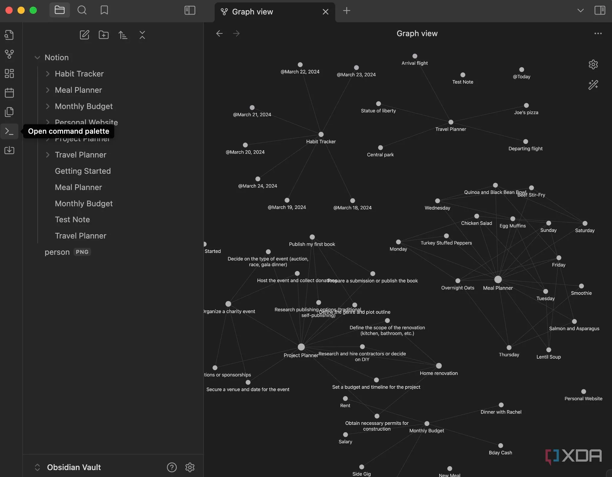 Chức năng Graph View hiển thị các liên kết ghi chú trong Obsidian