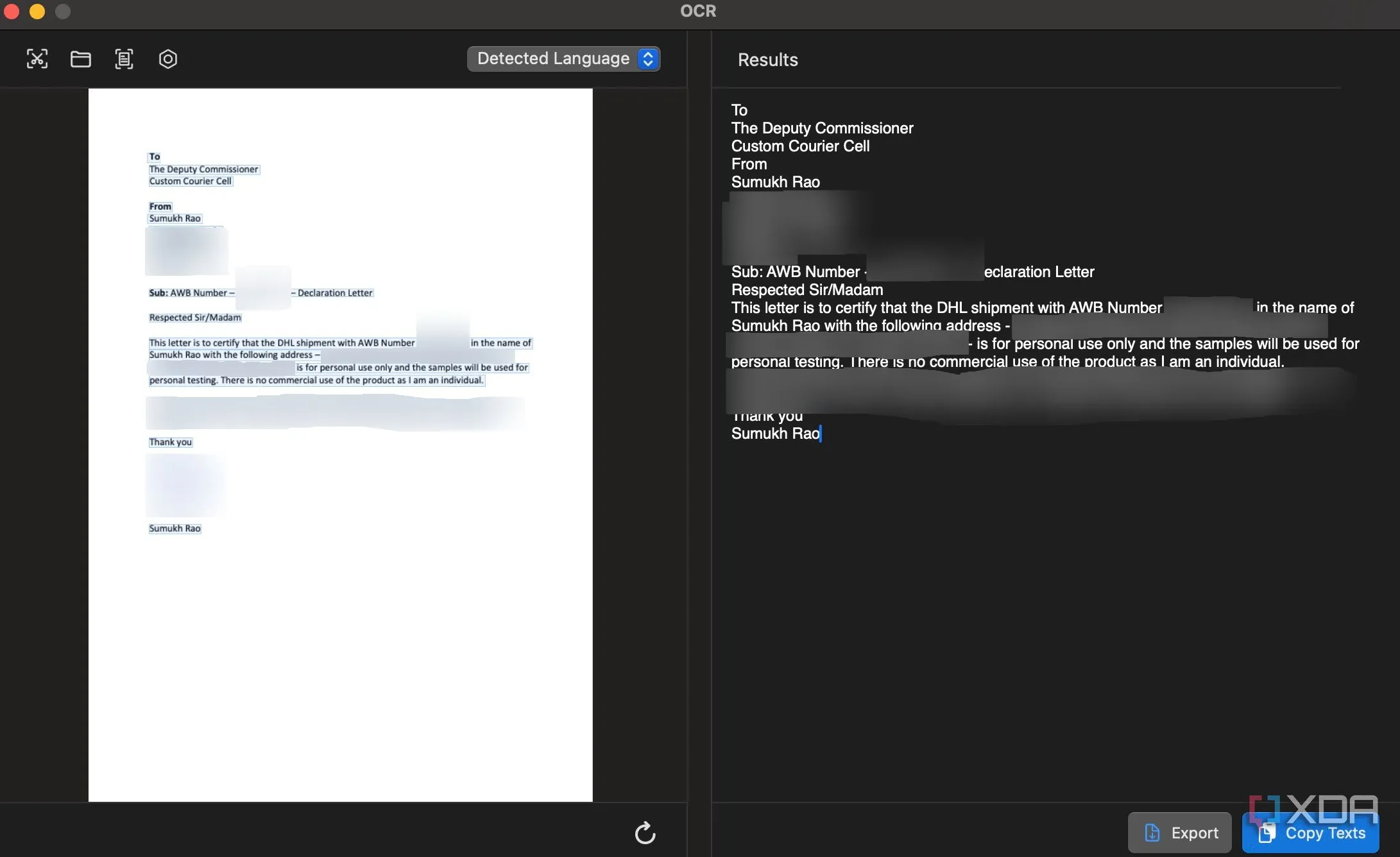 Chức năng OCR địa phương của PDFgear đang trích xuất văn bản từ tài liệu PDF