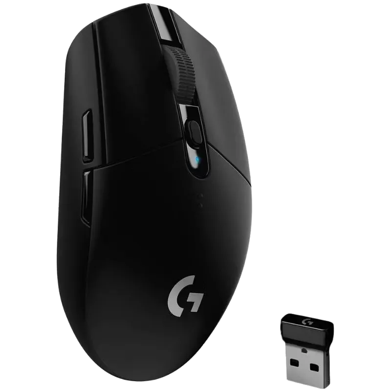 Chuột gaming không dây Logitech G305 Lightspeed màu đen, hiển thị thiết kế gọn nhẹ và nút bấm