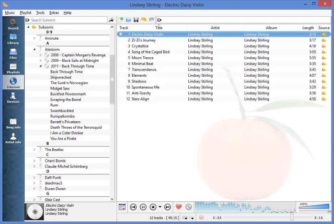 Clementine tích hợp sâu với desktop, cho phép kiểm soát nhạc từ menu hệ thống
