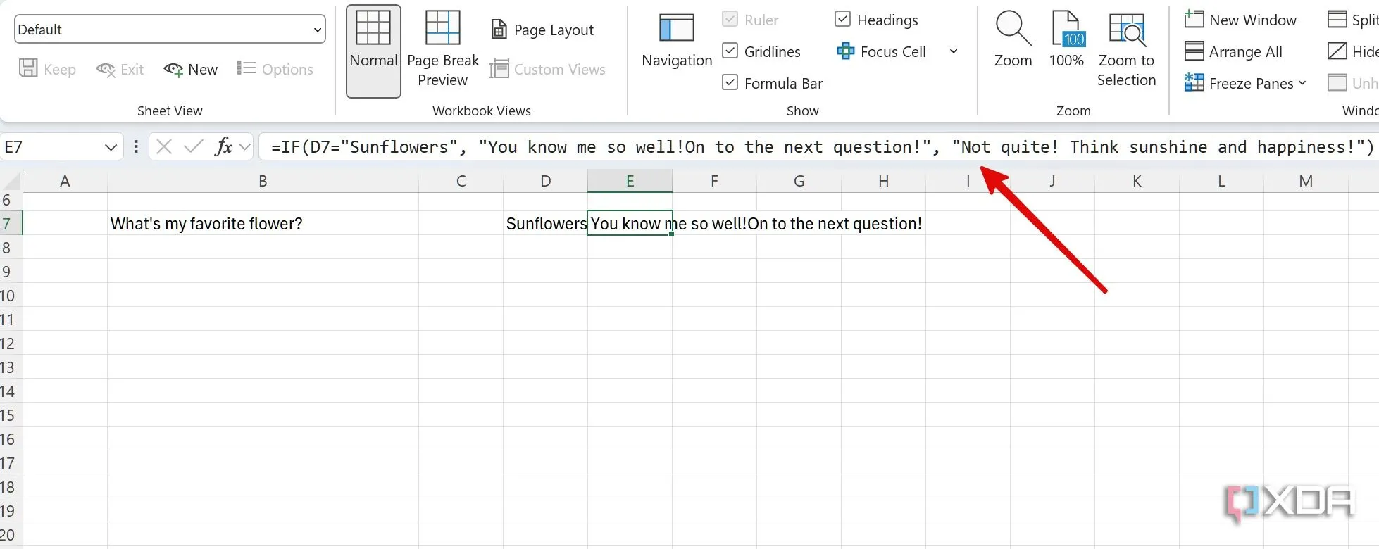 Công thức IF trong Excel để tạo phản hồi cho câu đố tình yêu