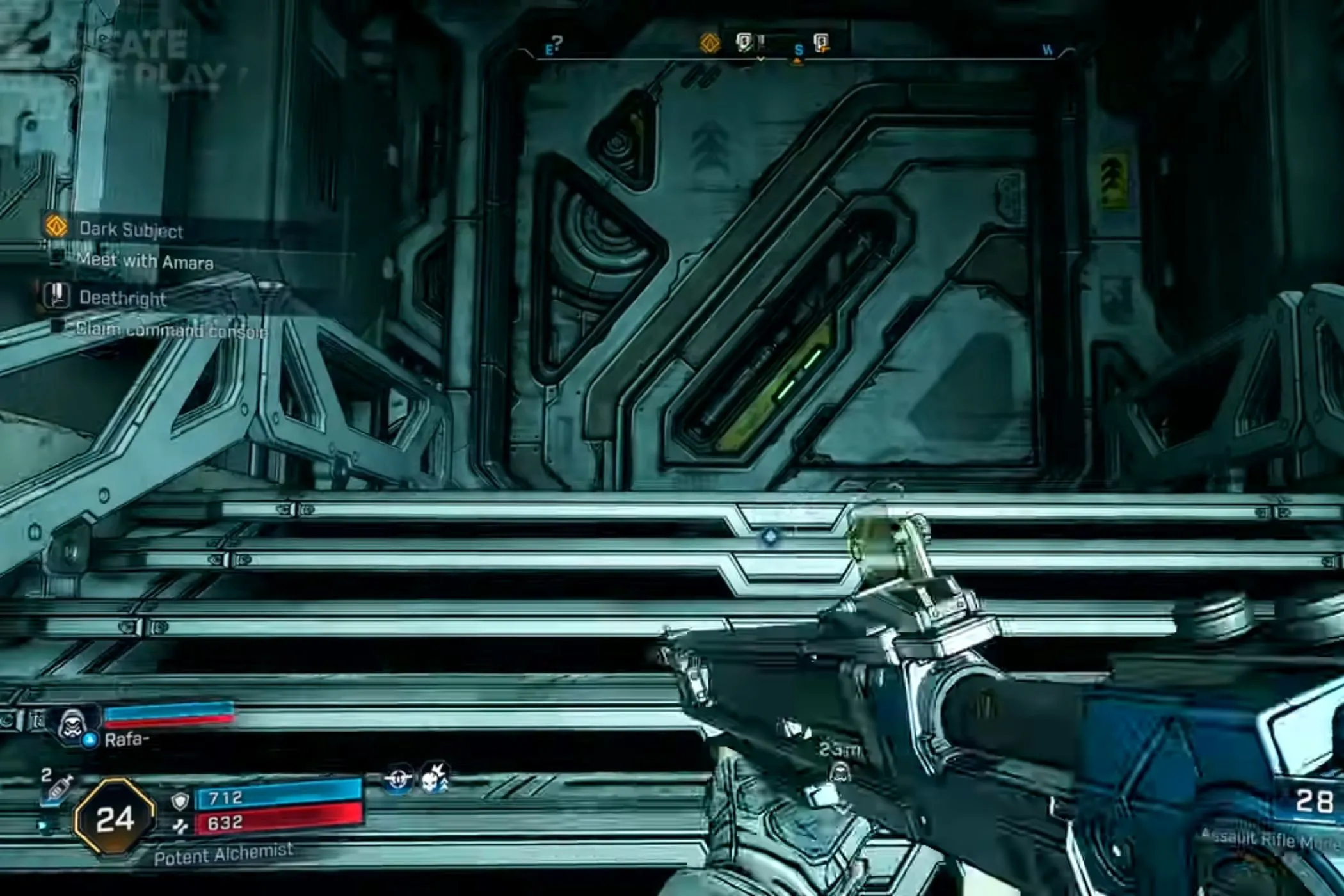 Cổng vào Silo trong Borderlands 4 cùng giao diện nhiệm vụ tự động hiển thị trên HUD