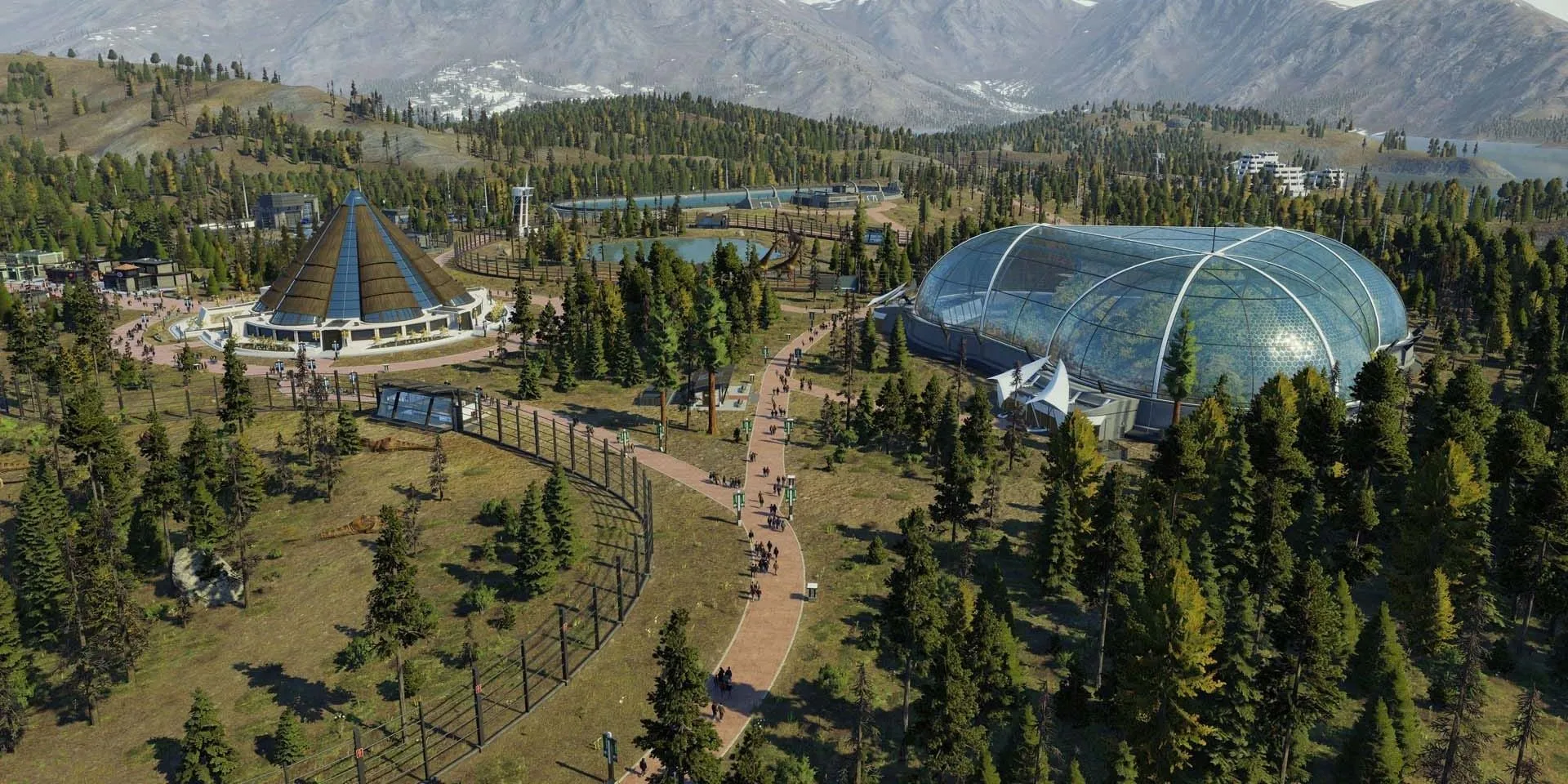 Công viên khủng long hoàn chỉnh trong Jurassic World Evolution 2, thu hút khách tham quan và trưng bày đa dạng loài