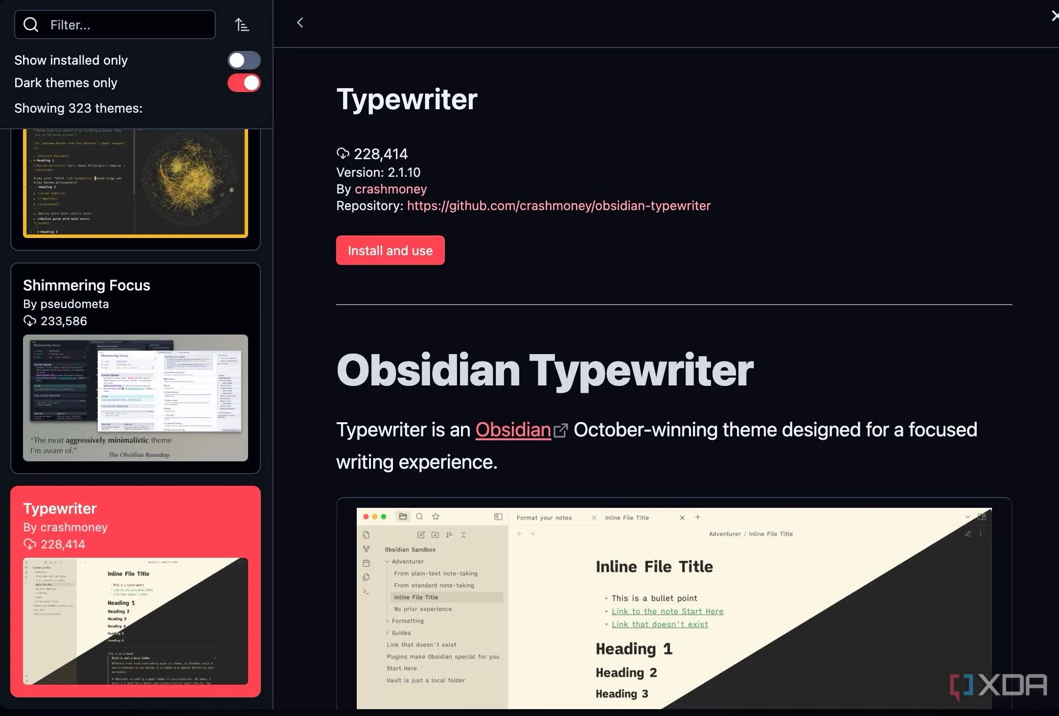 Cửa sổ duyệt và cài đặt chủ đề cộng đồng (community themes) trong Obsidian, hiển thị theme Encore