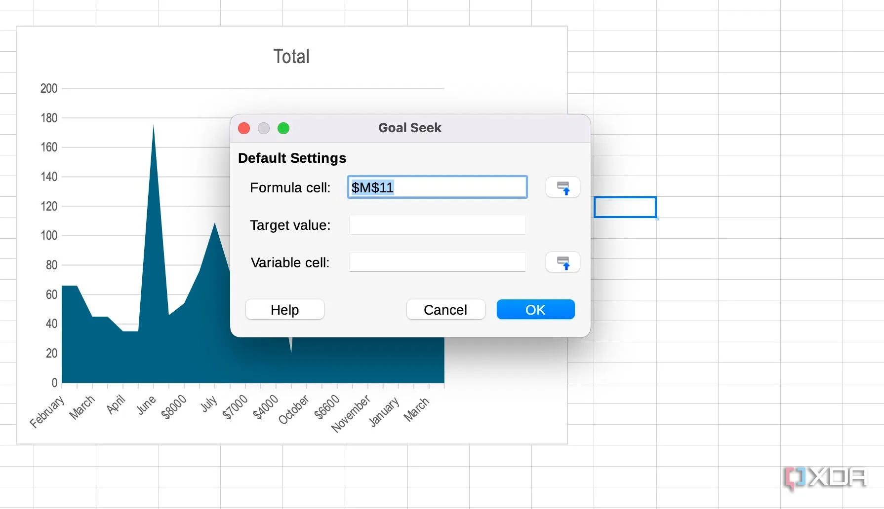 Cửa sổ Goal Seek trong LibreOffice Calc với các trường giá trị và ô đích