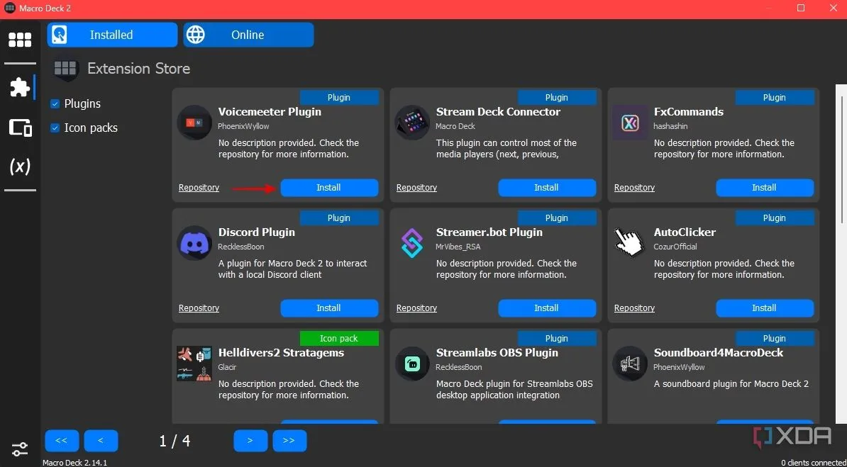 Danh sách các plugin có sẵn trên Macro Deck