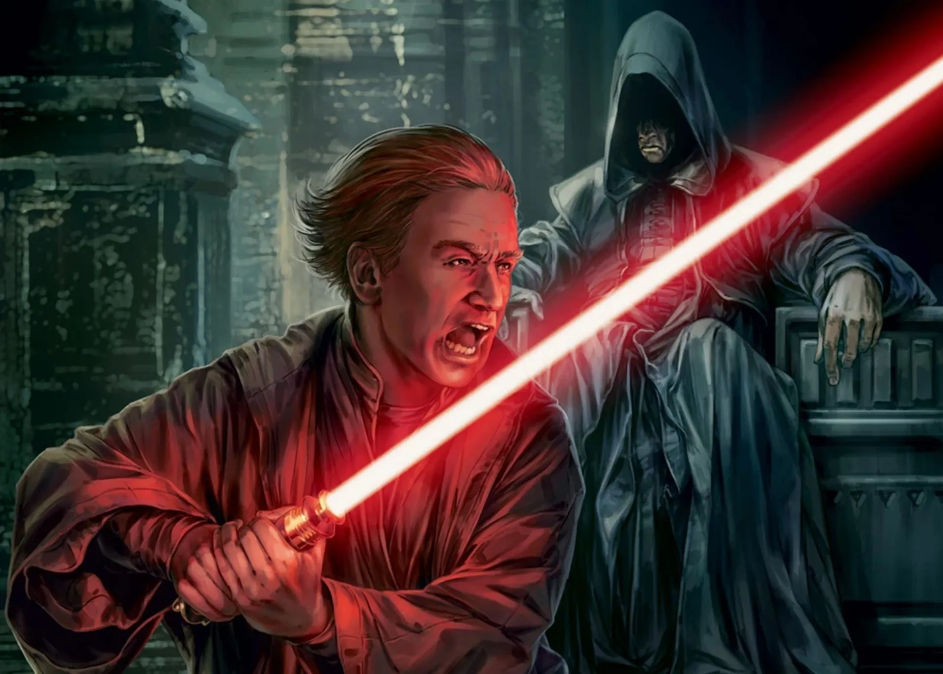 Darth Plagueis huấn luyện Hoàng đế Palpatine, trích từ sách Jedi vs. Sith: The Essential Guide to the Force
