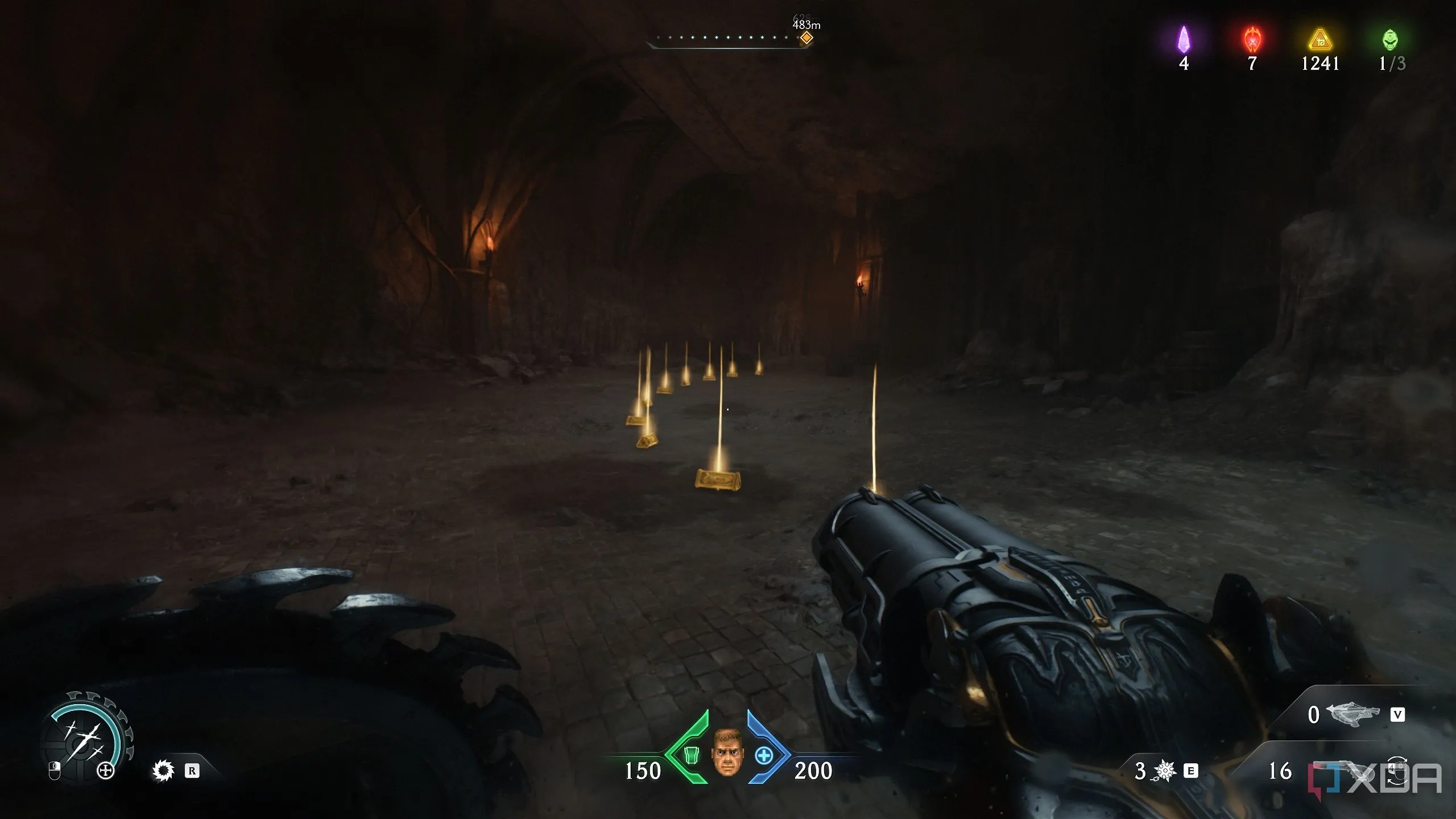 Dấu vết vàng sau khi bơi trong chương 20 của Doom: The Dark Ages.