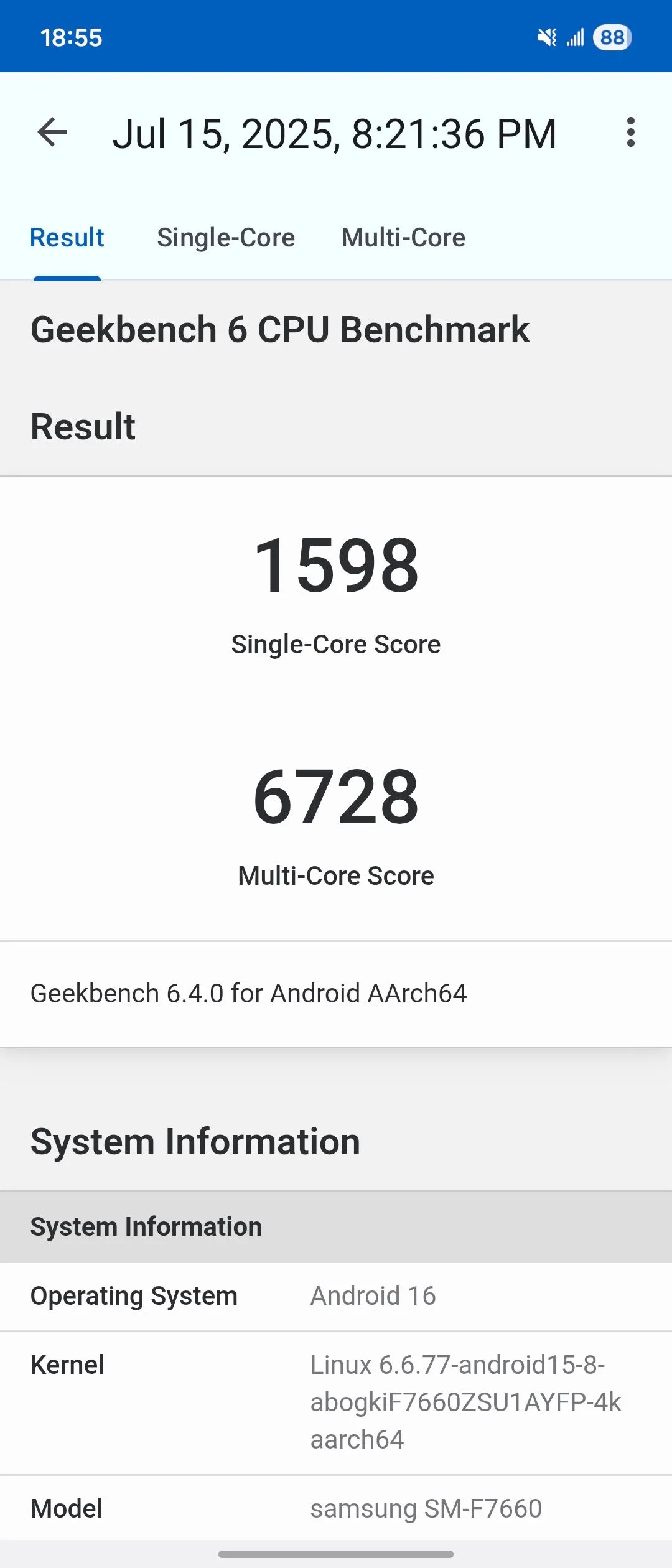 Điểm số GeekBench 6 của Samsung Galaxy Z Flip 7 với chip Exynos 2500