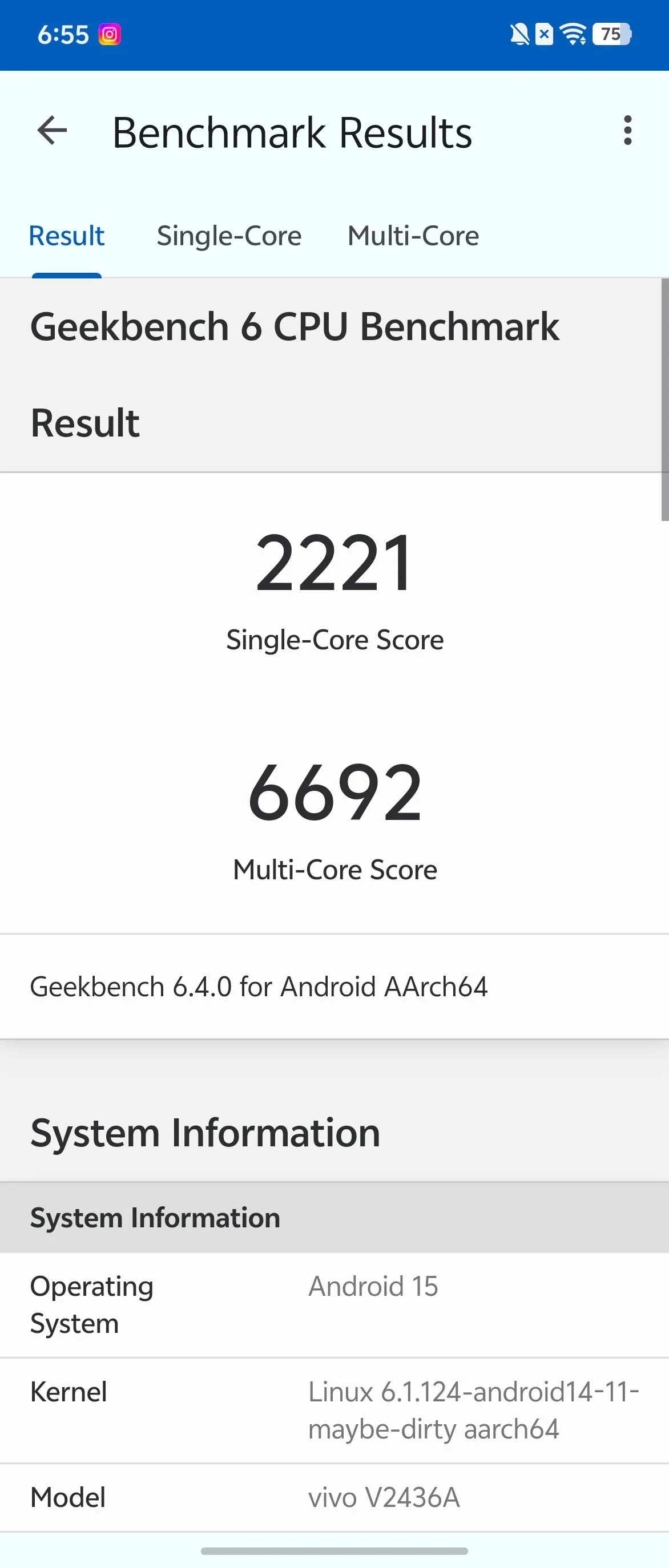 Điểm số GeekBench 6 của Vivo X Fold 5 với chip Snapdragon 8 Gen 3