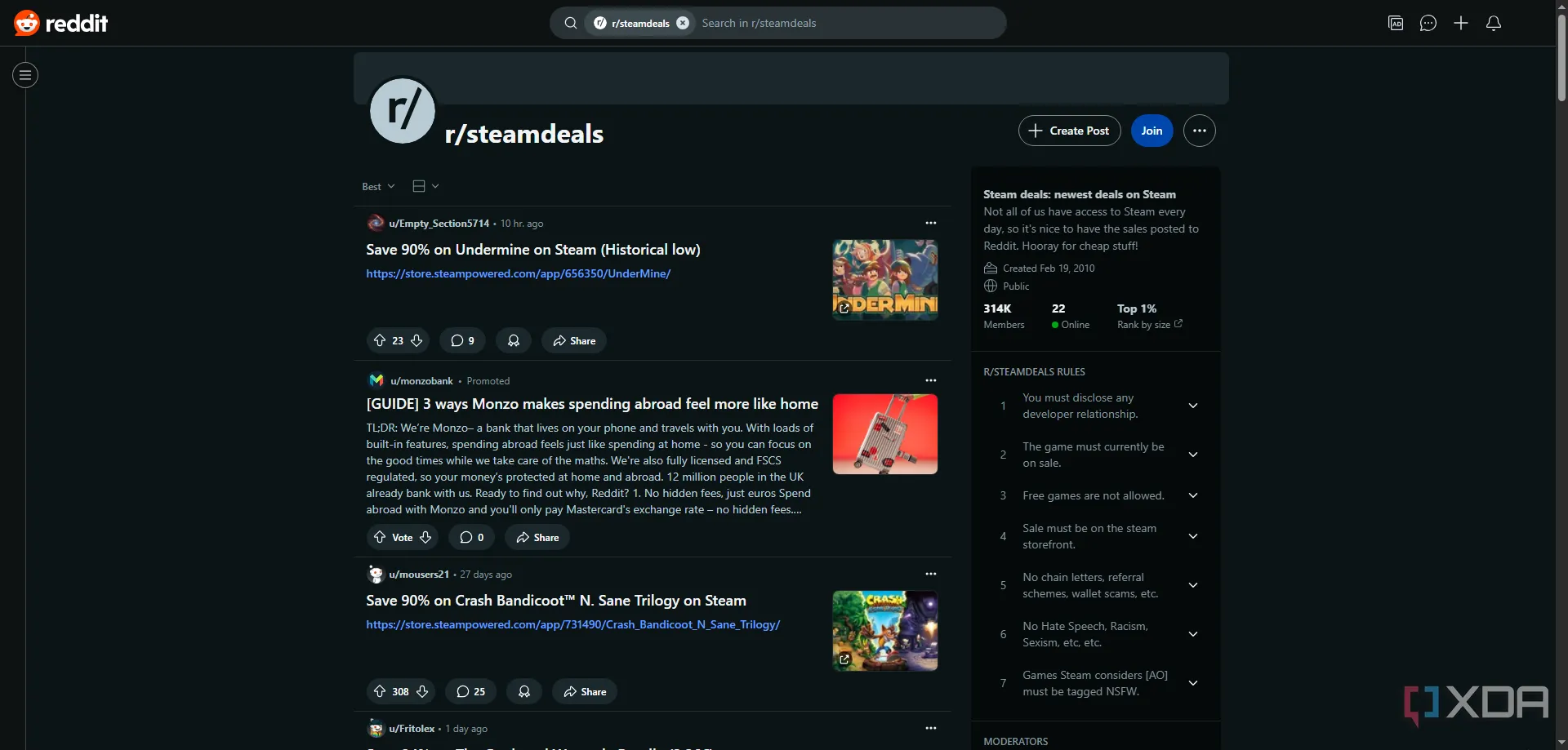 Diễn đàn Reddit Steam Deals nơi cộng đồng chia sẻ các ưu đãi game hấp dẫn