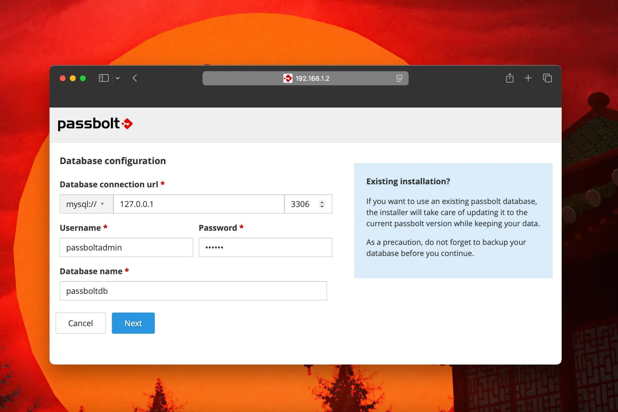 Điền thông tin chi tiết cơ sở dữ liệu MySQL vào cấu hình Passbolt