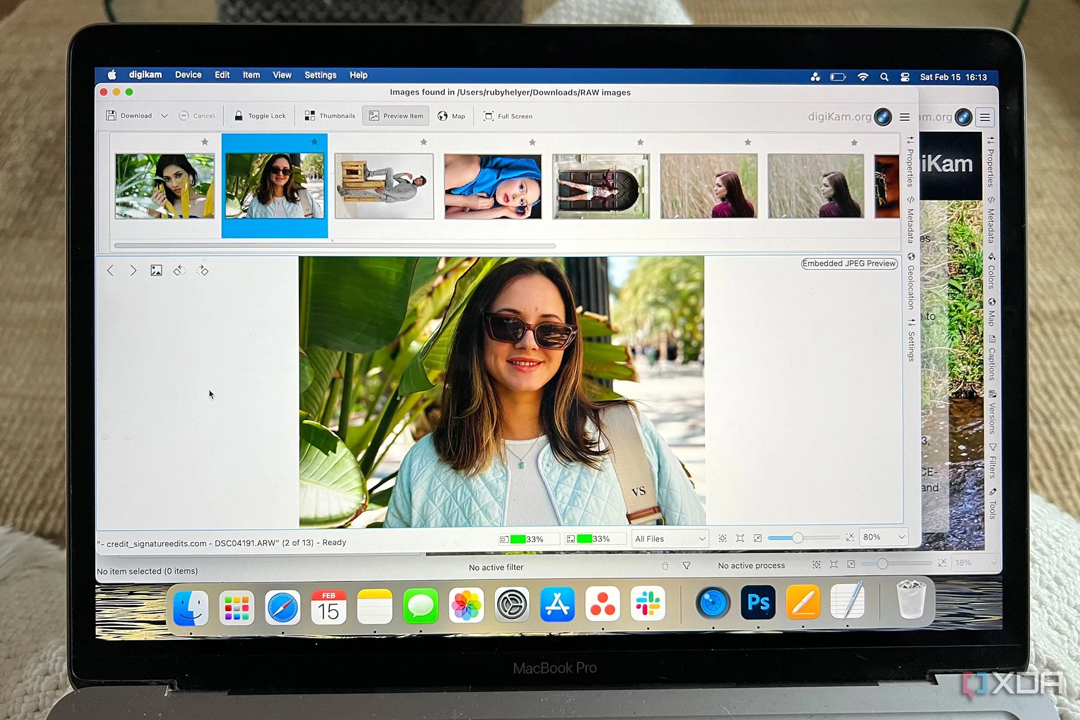 DigiKam RAW photo import and basic editing tools interface