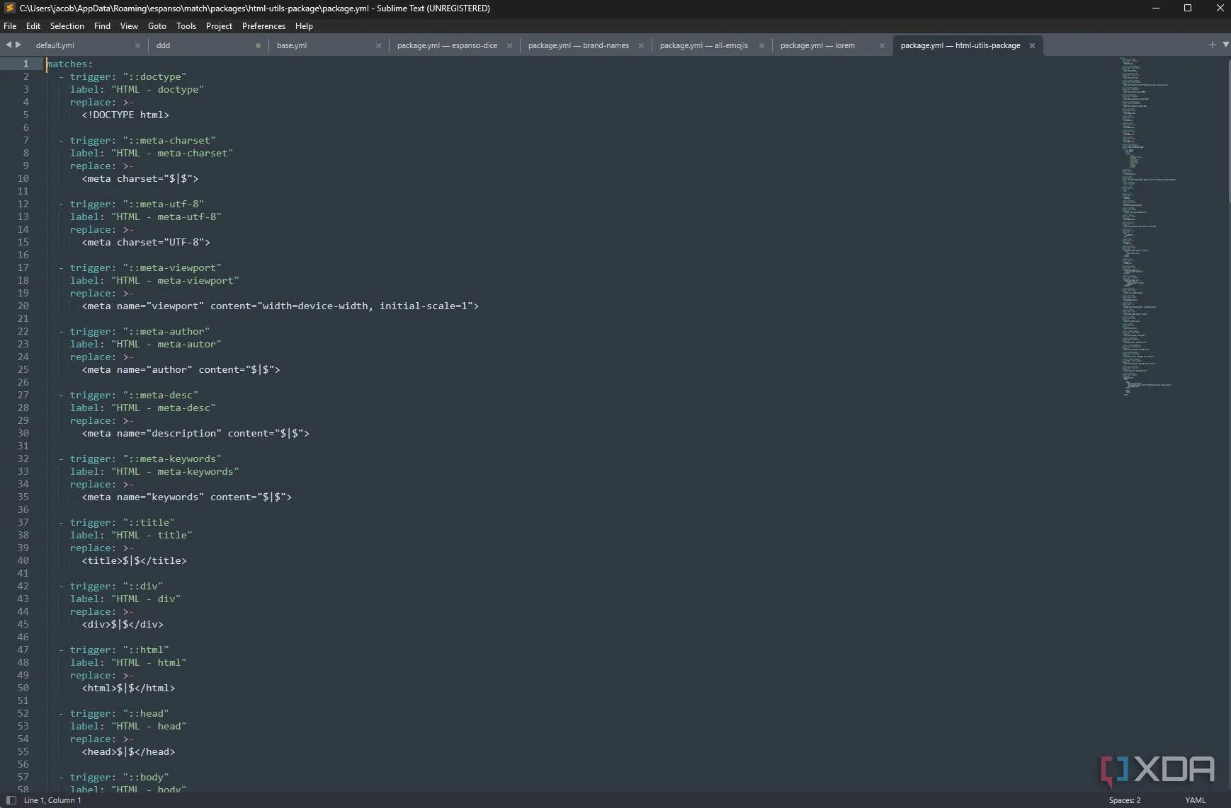 Espanso chèn mã HTML boilerplate nhanh chóng thông qua cấu hình gõ tắt