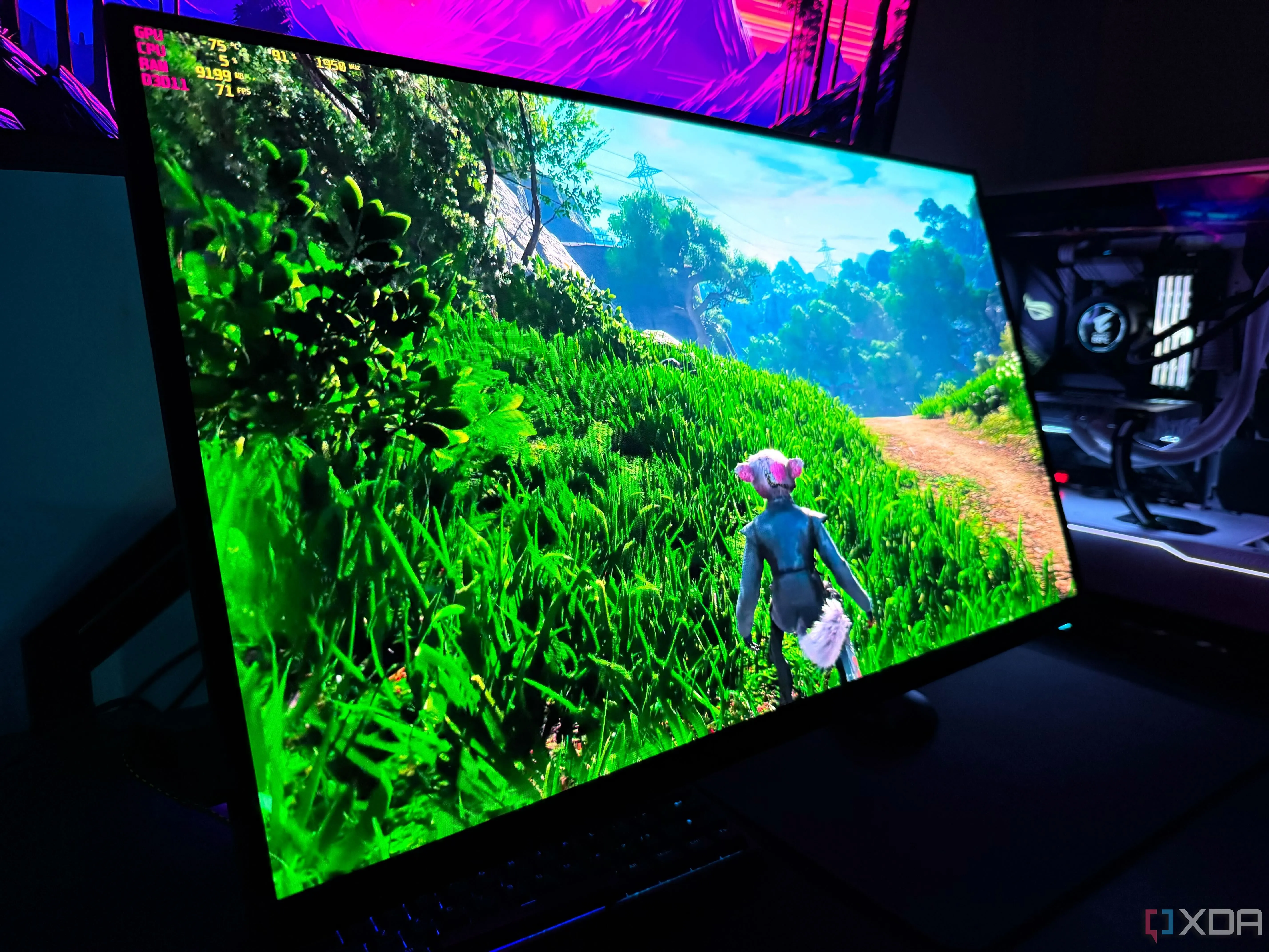 Game Biomutant hiển thị trên màn hình gaming OLED, tượng trưng cho hiệu năng chơi game thực tế