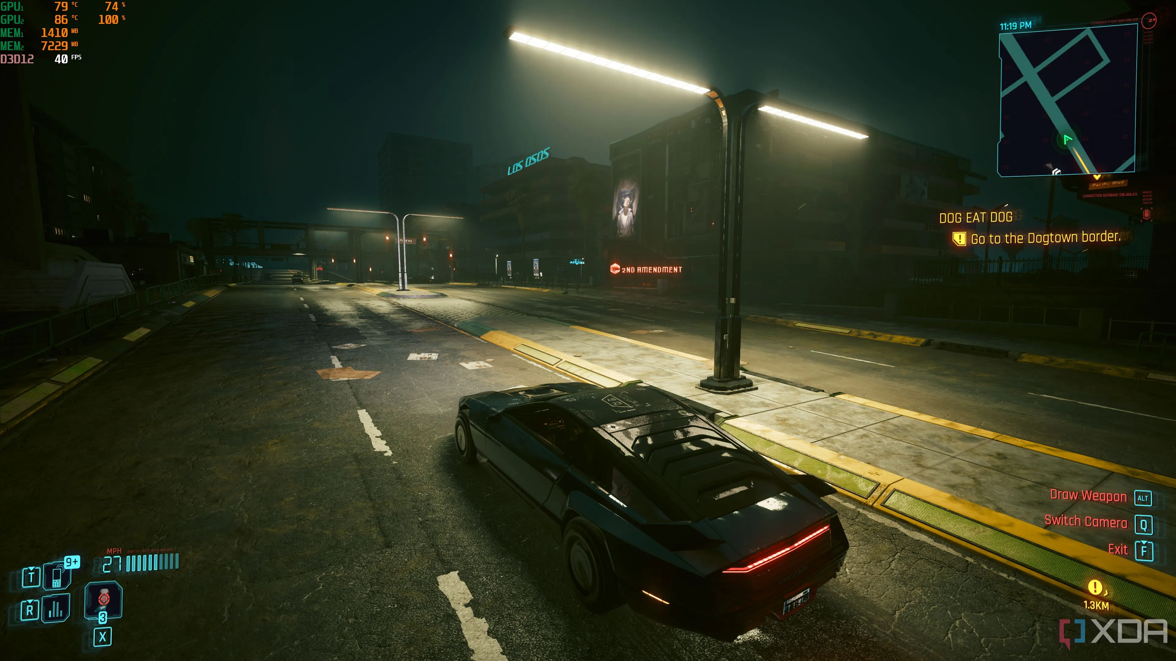 Game Cyberpunk 2077 đang chạy với Lossless Scaling được kích hoạt