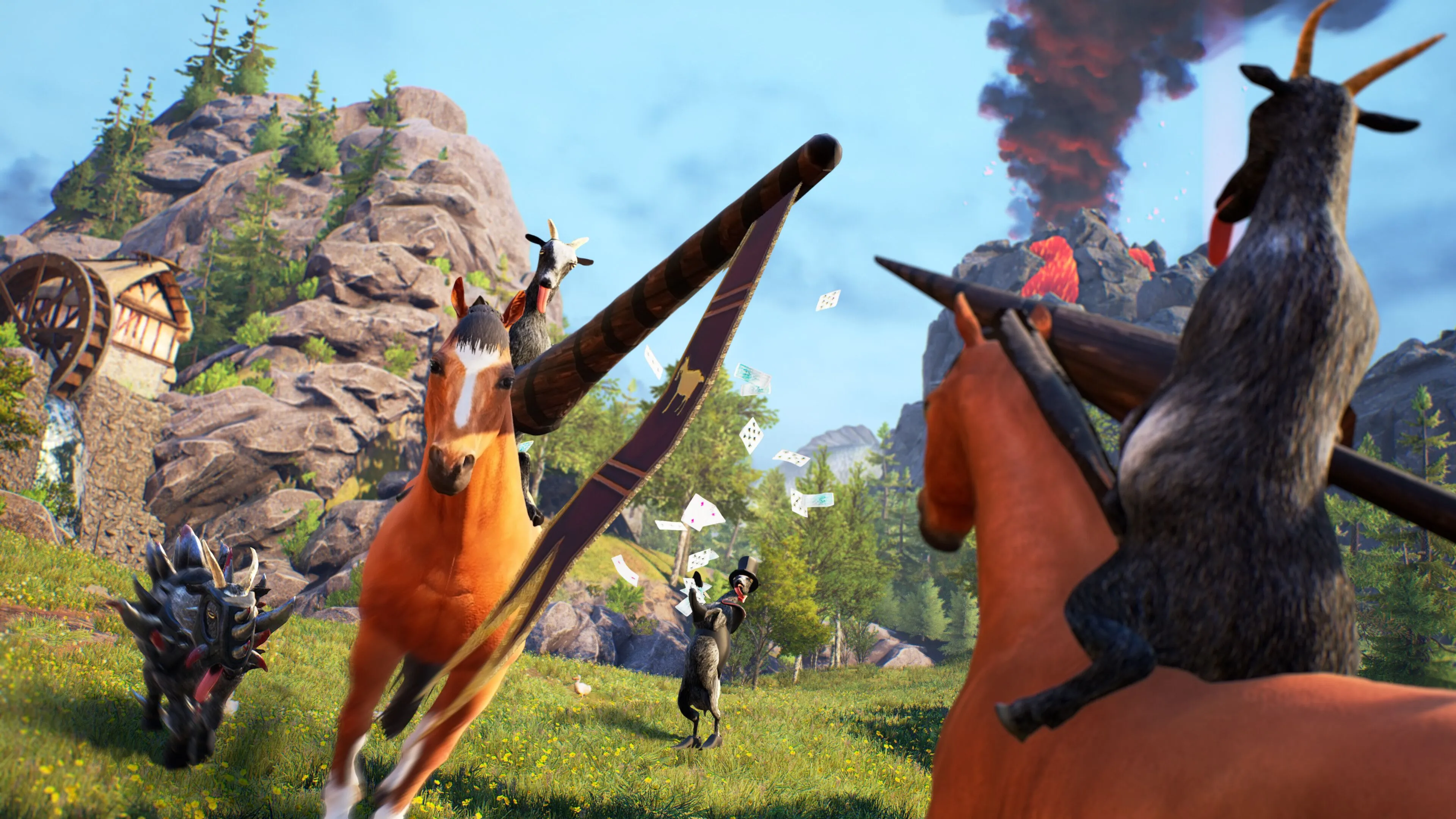 Gameplay của Goat Simulator Remastered với hình ảnh chú dê phá phách trong môi trường thành phố, đại diện cho game độc lạ