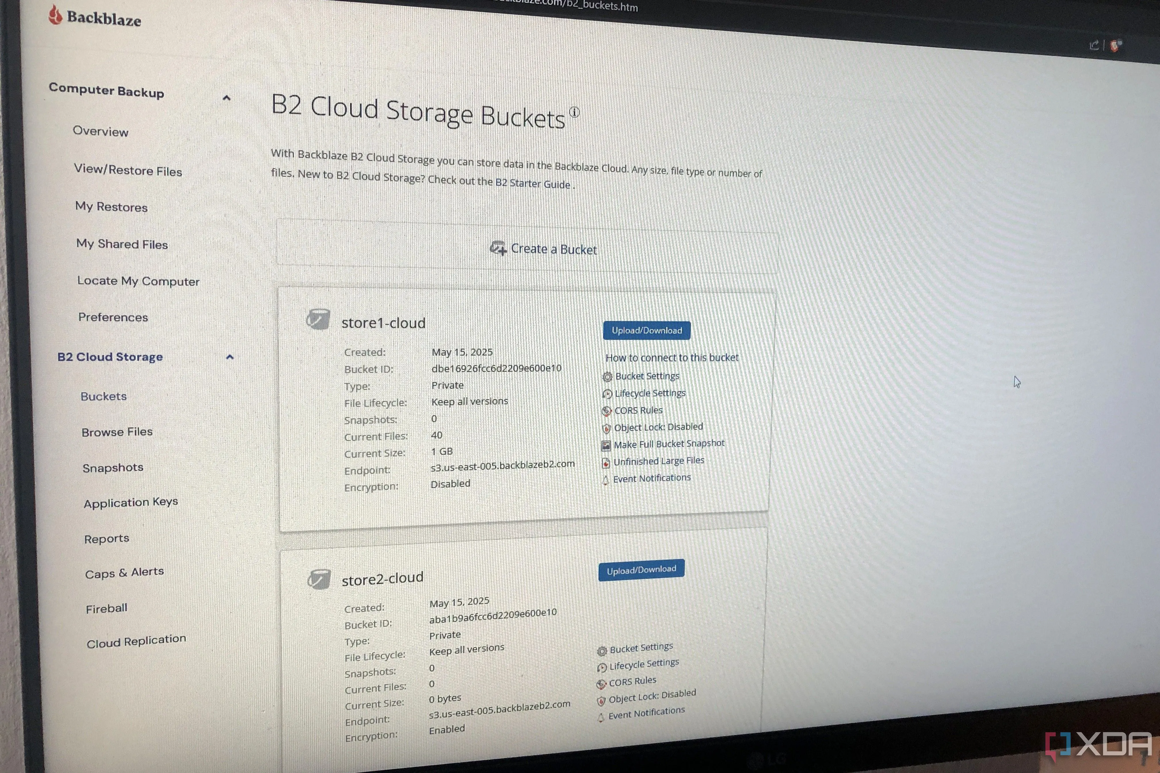 Giao diện Backblaze B2 trên màn hình máy tính, một phần quan trọng của hệ thống backup thay thế Google Drive