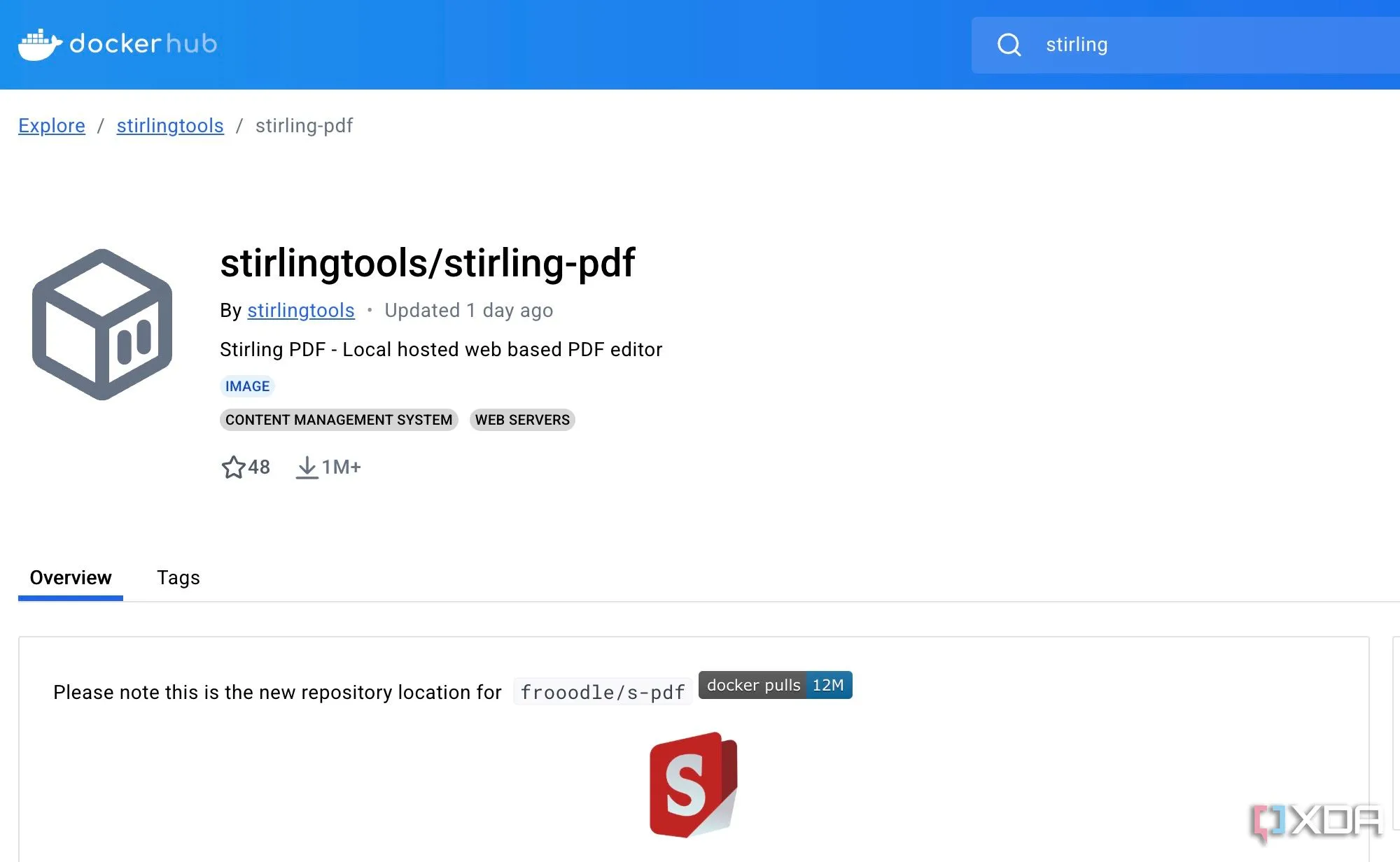 Giao diện cấu hình Stirling PDF trên Docker, minh họa khả năng tự host và tùy chỉnh.