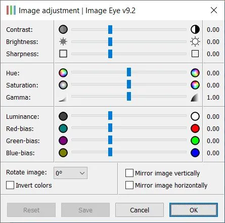 Giao diện chỉnh sửa ảnh cơ bản với các tùy chọn độ sáng, tương phản của ImageEye