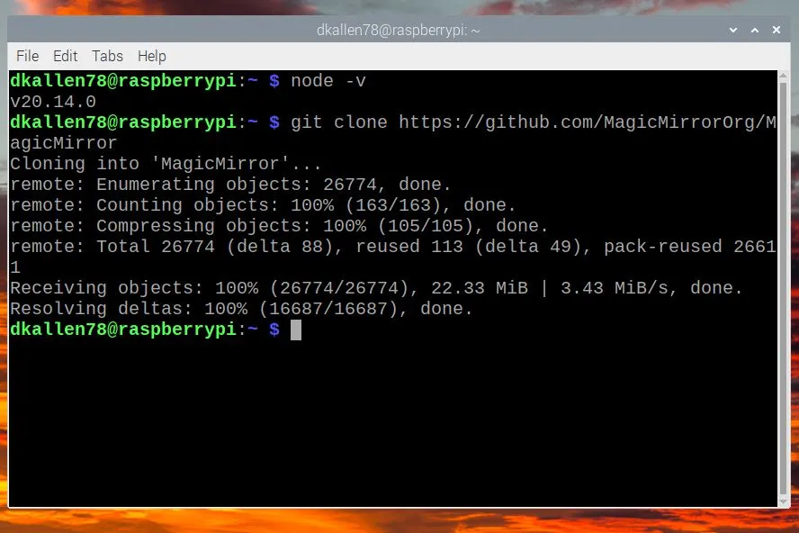 Giao diện dòng lệnh (CLI) hiển thị quá trình clone một kho lưu trữ Git từ GitHub, thể hiện khả năng cộng tác và quản lý dự án