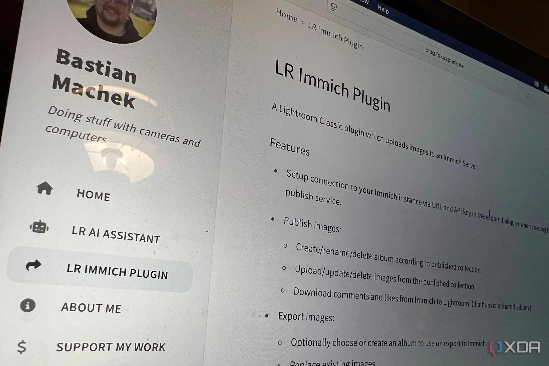 Giao diện dự án plugin Lightroom Immich trên trang web