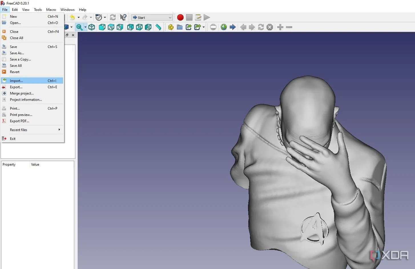 Giao diện FreeCAD đang xử lý một mô hình thiết kế 3D