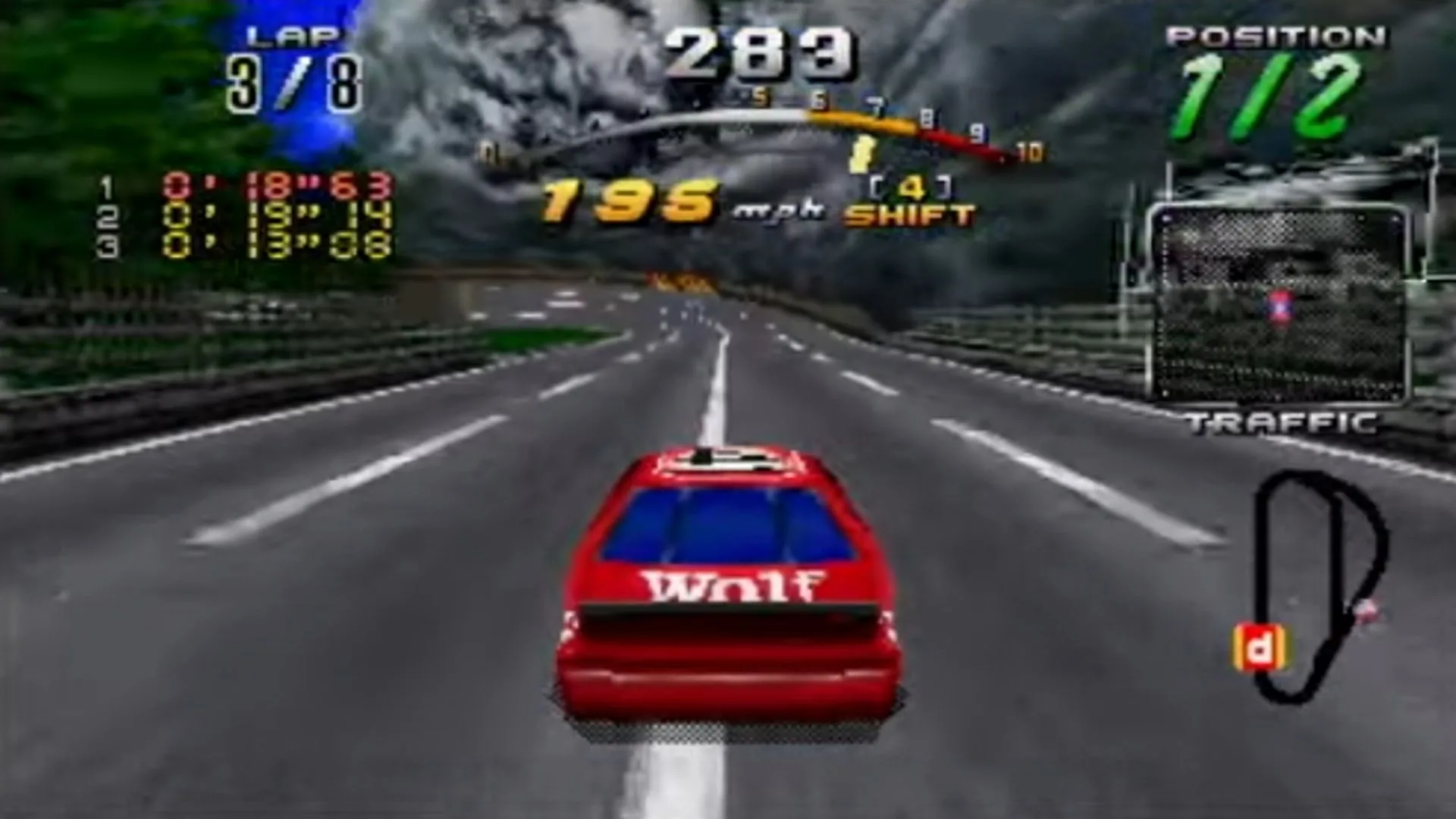 Giao diện game đua xe Daytona USA CCE trên Sega Saturn với đồ họa 3D cổ điển