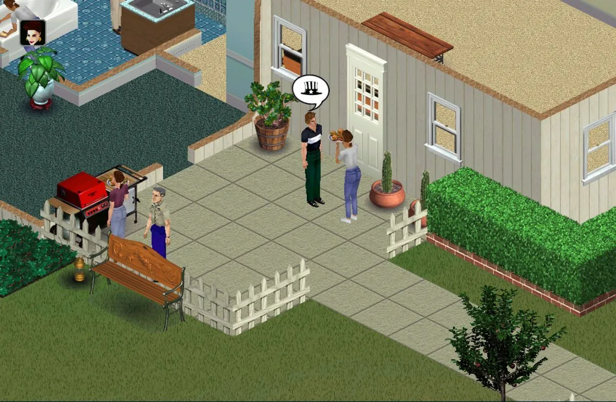 Giao diện game The Sims 1 trên PC, hình ảnh Sims tương tác trong ngôi nhà đầu tiên